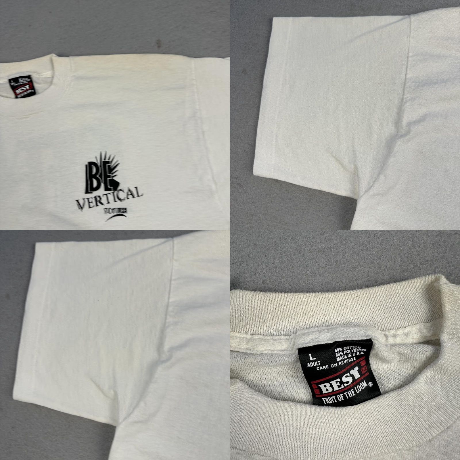 Fruit Of The Loom VINTAGE Be Vertical Graphic Tee Shirt Mens Large White Fruit of the Loom 90s Student Life T-Shirt Size US L / EU 52-54 / 3 - 8 Thumbnail