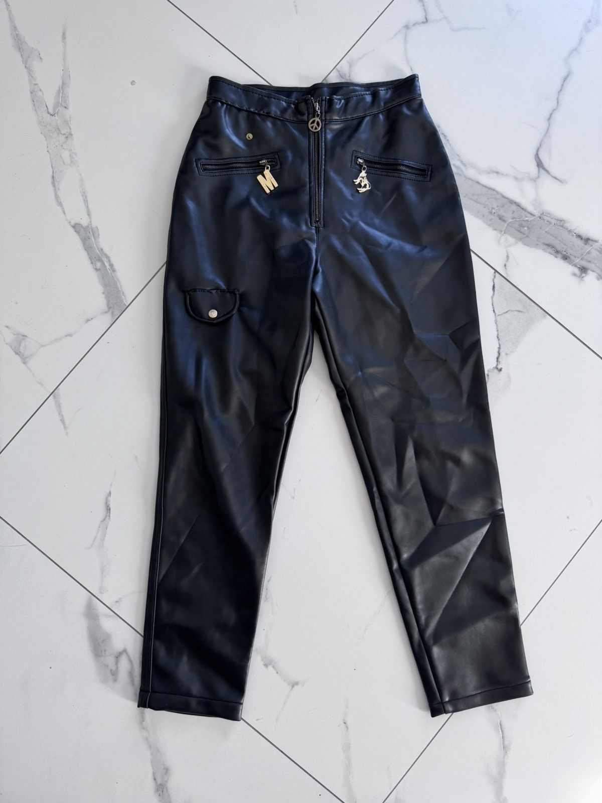 Moschino Vintage Moschino y2k Women Black Eco Leather Pants Size 35" - 1 Thumbnail