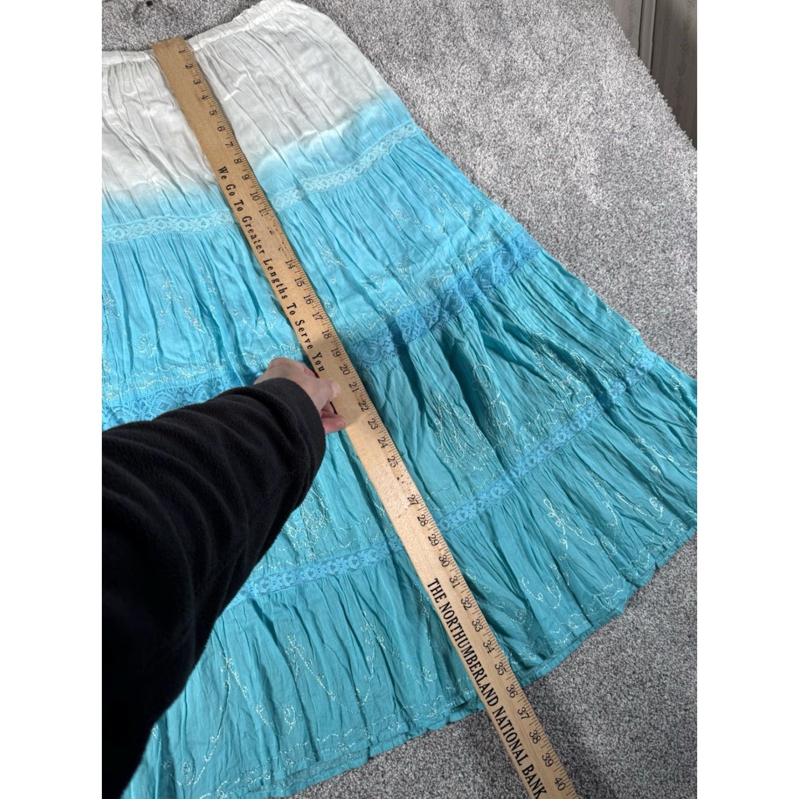 Denime VINTAGE Corpo Tokyo Denim Bank Skirt Boho Peasant Lace Embroidered Flower Long Women M Blue Cotton Lace Elastic Waist Size 32" / US 10 / IT 46 - 7 Thumbnail