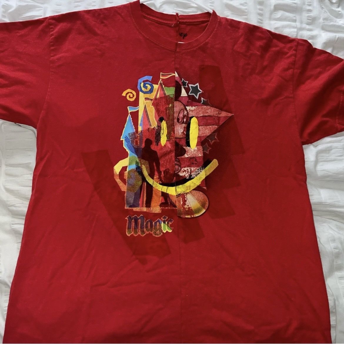 Disney × Vintage VINTAGE Reconstructed Red Disney Tee Size US XL / EU 56 / 4 - 1 Thumbnail