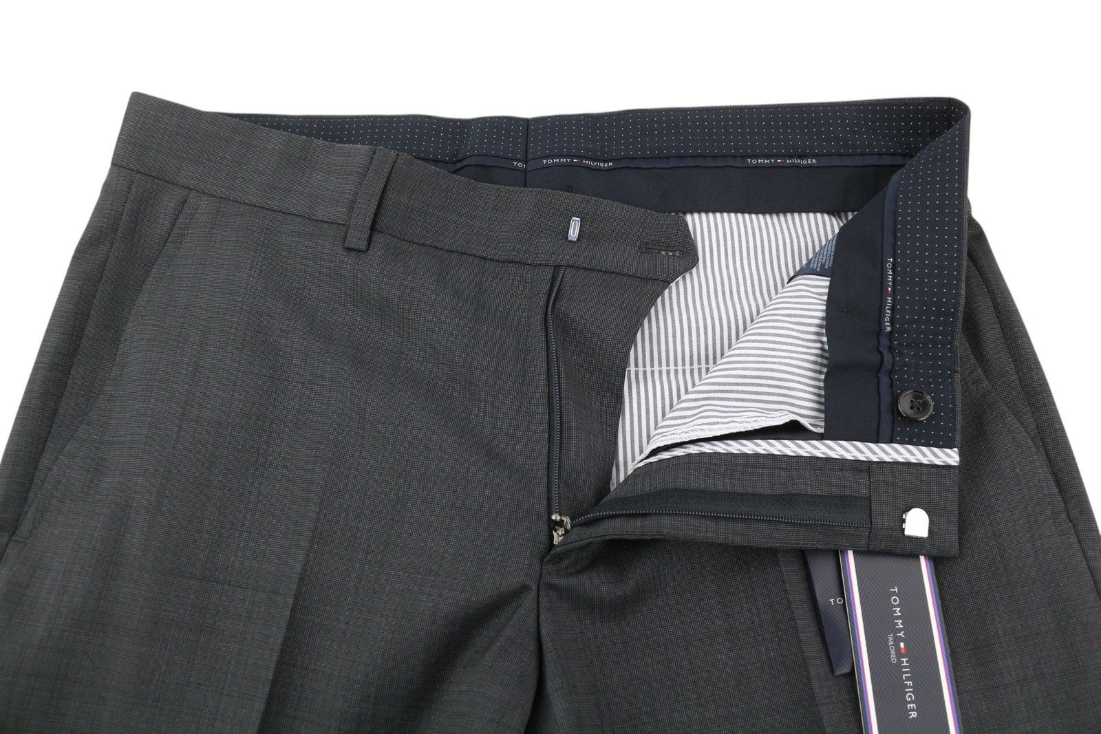 Tommy Hilfiger RHAMES 94 Long Grey Wool Patterned Tapered Leg Pants 85316 Size US 32 / EU 48 - 4 Thumbnail