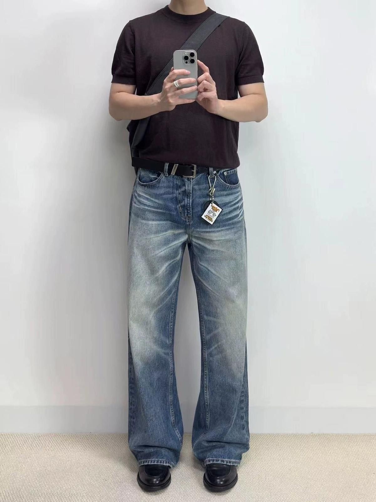 Jean Light Blue Wide Leg Denim Jeans, Relaxed Fit Jeans Size US 32 / EU 48 - 1 Thumbnail