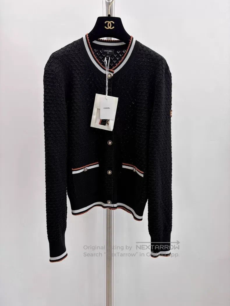 Chanel Chanel Black and orange lace knitted cardigan coat Size S / US 4 / IT 40 - 1 Thumbnail