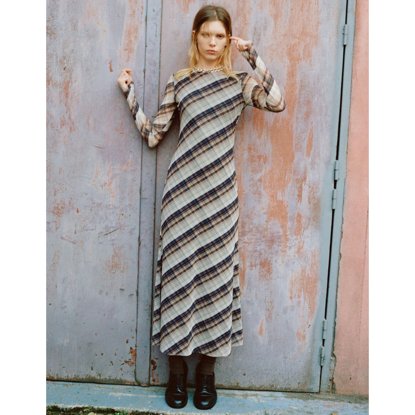 ZARA Plaid Long Sleeve Printed Maxi Dress NWT Size M