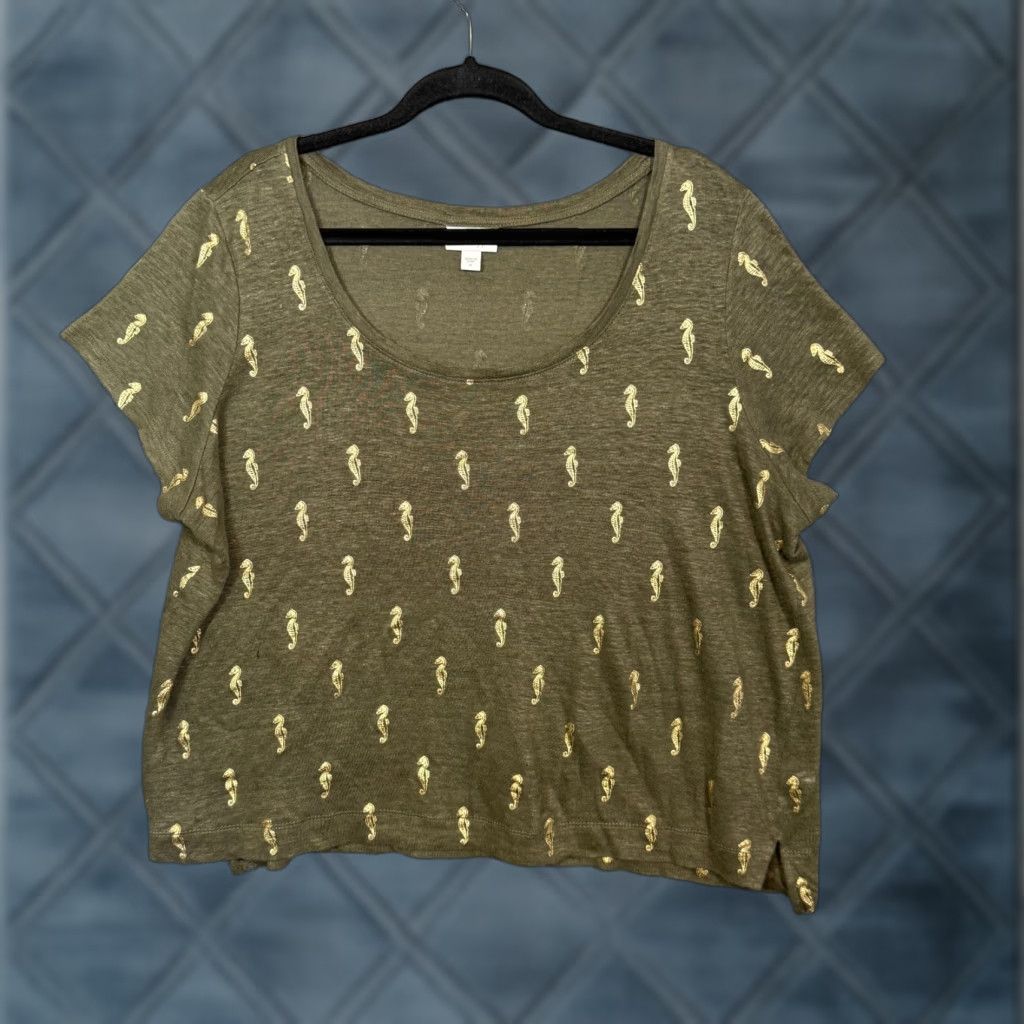 J. Jill J.Jill Shirt Womens XL Green Short Sleeve Tee Love Linen Seahorse Print Boho Vintage No Size XL / US 12-14 / IT 48-50 - 1 Thumbnail