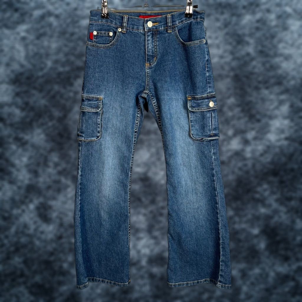 Vintage VINTAGE Let Me B Jeans Women 12 Blue Cargo Pocket Button Details Flared Pockets Denim Inseam 27" Cotton Blend Mid Rise Summer Spring Womens Size 34" / US 12 / IT 48 - 1 Thumbnail