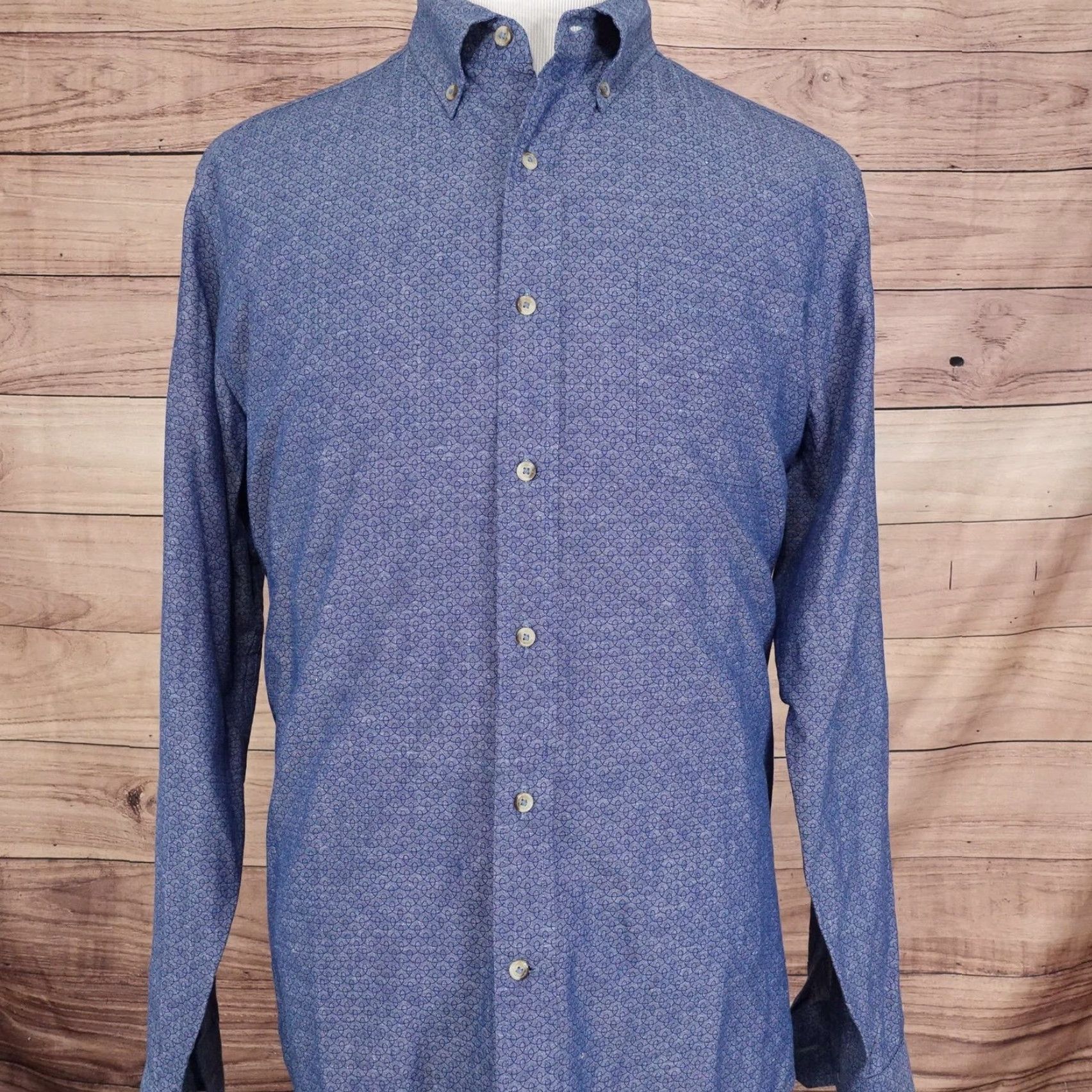 Southern Tide SOUTHERN TIDE Shirt Mens Large Blue Geometric Long Sleeve Button Down Linen Blend Trim Fit Size US L / EU 52-54 / 3 - 3 Thumbnail