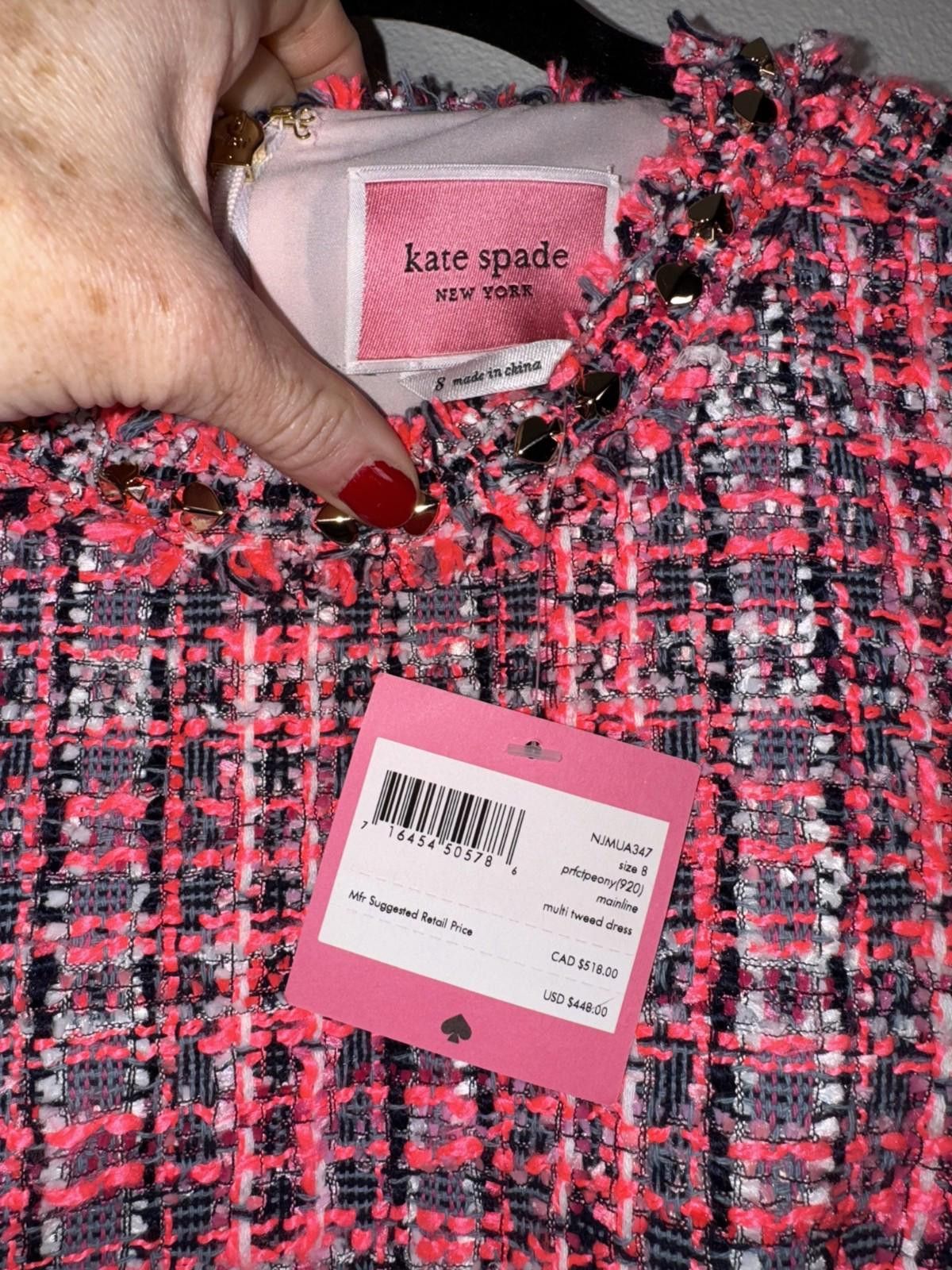 Kate Spade NWT KATE SPADE TWEED SHEATH DRESS PINK PLAID PEONY SIZE 8 Size M / US 6-8 / IT 42-44 - 2 Thumbnail