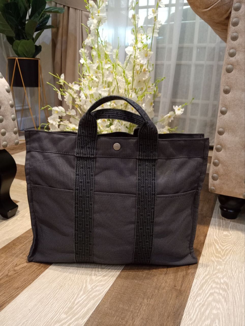 Hermes HERMES HERLINE GRAY CANVAS TOTE BAG Size ONE SIZE - 1 Thumbnail