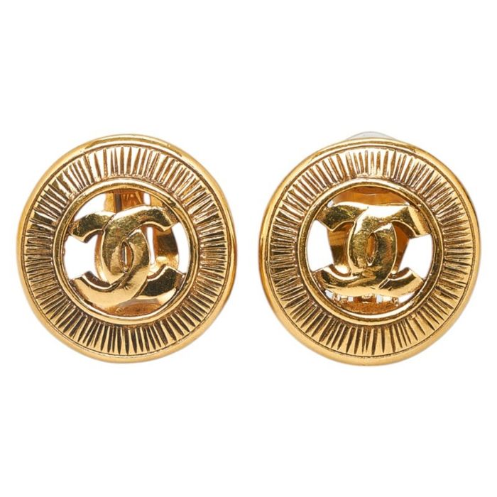 CHANEL Earrings Round Coco Mark Button Enamel Pastel GP Gold 01P