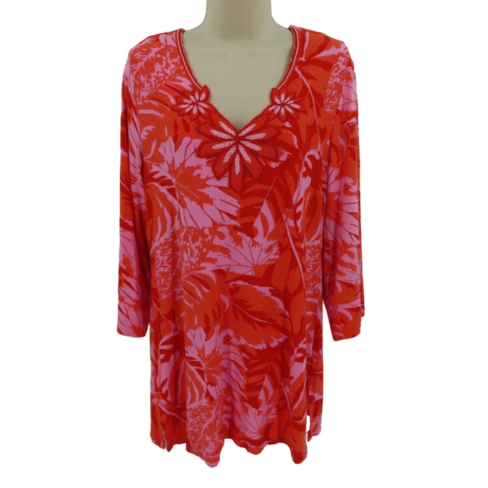 Soft Surroundings Soft Surroundings Shirt Blouse Tunic Women Small S Beaded Floral 3/4 Sleeve V-Neck Multicolor Size S / US 4 / IT 40 - 2 Thumbnail
