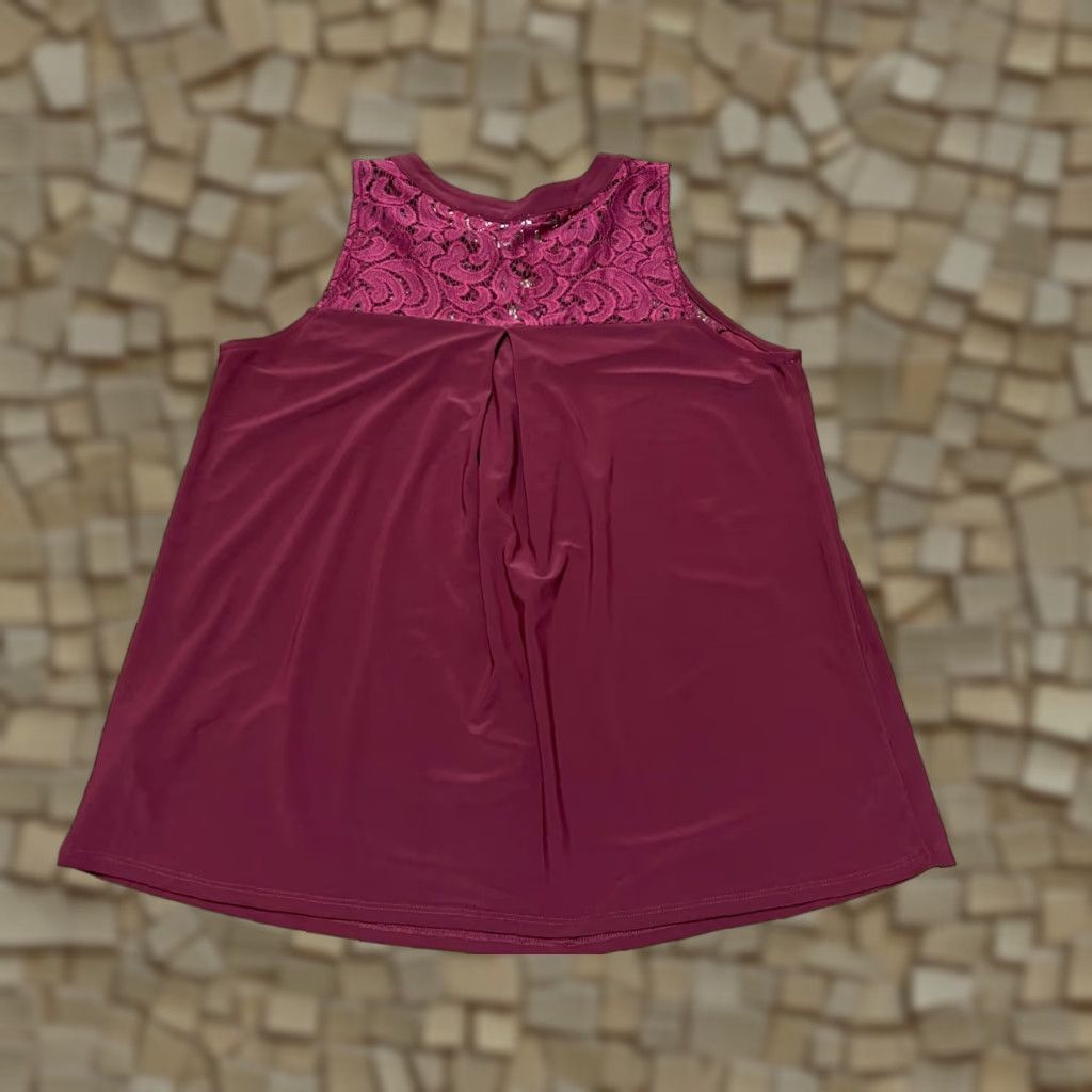 Faded Glory Faded Glory Tank Top Women's Large Maroon Lace Size L / US 10 / IT 46 - 1 Thumbnail