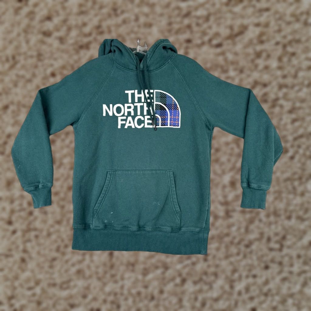 The North Face The North Face Hoodie Womens S Green Plaid Pullover Cotton Blend Sweater Sweatshirt Size S / US 4 / IT 40 - 1 Thumbnail
