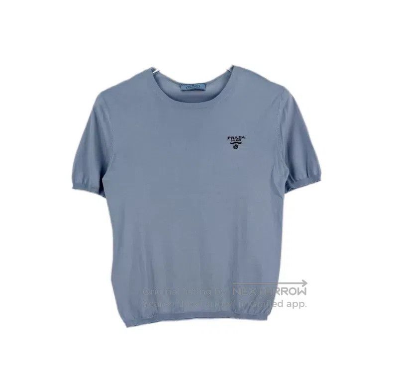 Prada Prada Haze blue chest letter silk short sleeves Size XS / US 0-2 / IT 36-38 - 1 Thumbnail