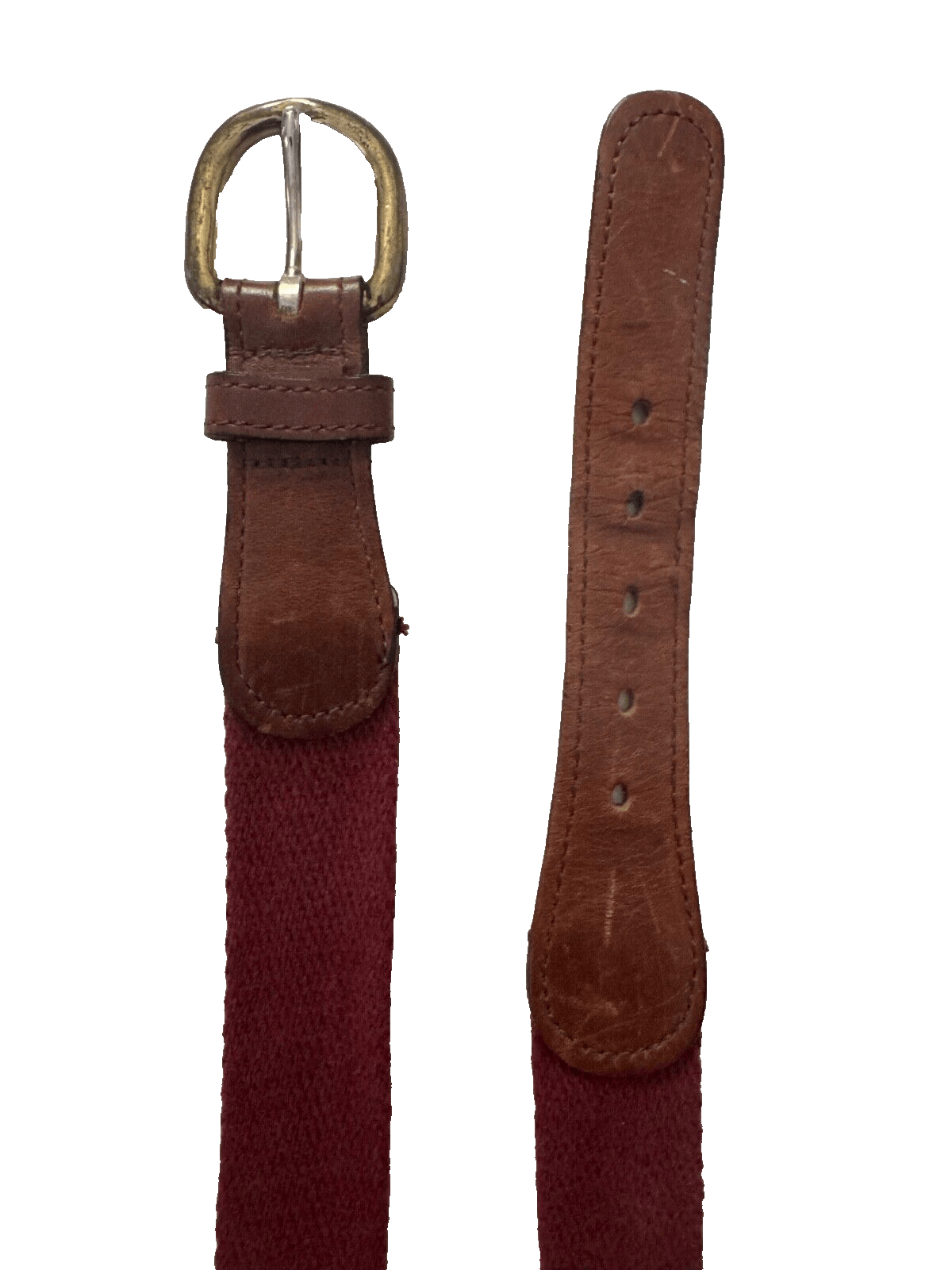 Trafalgar Trafalgar Men's 36 Belt Woven Cotton Red Tan Leather Brass Size 36 - 2 Thumbnail
