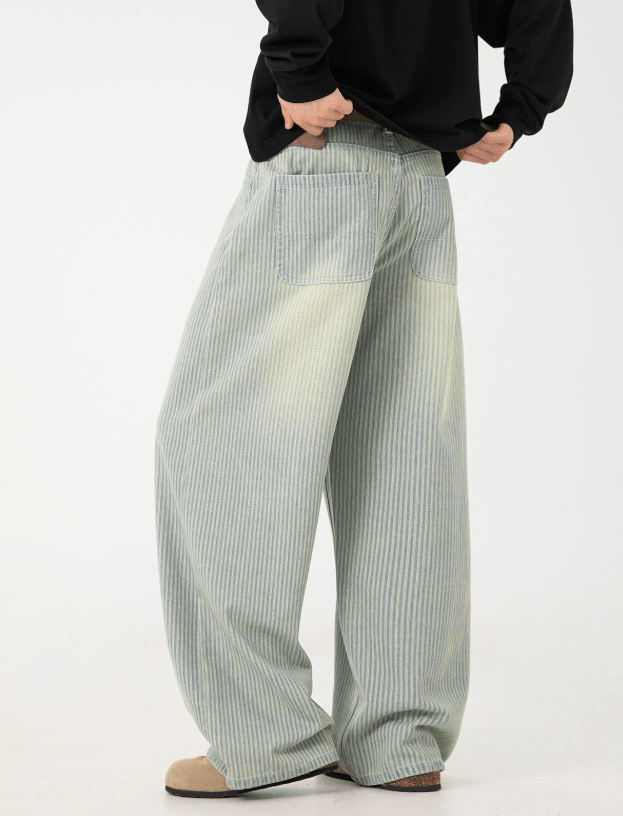 Jean Men's loose retro washed vertical striped scimitar jeans Size US 32 / EU 48 - 4 Thumbnail
