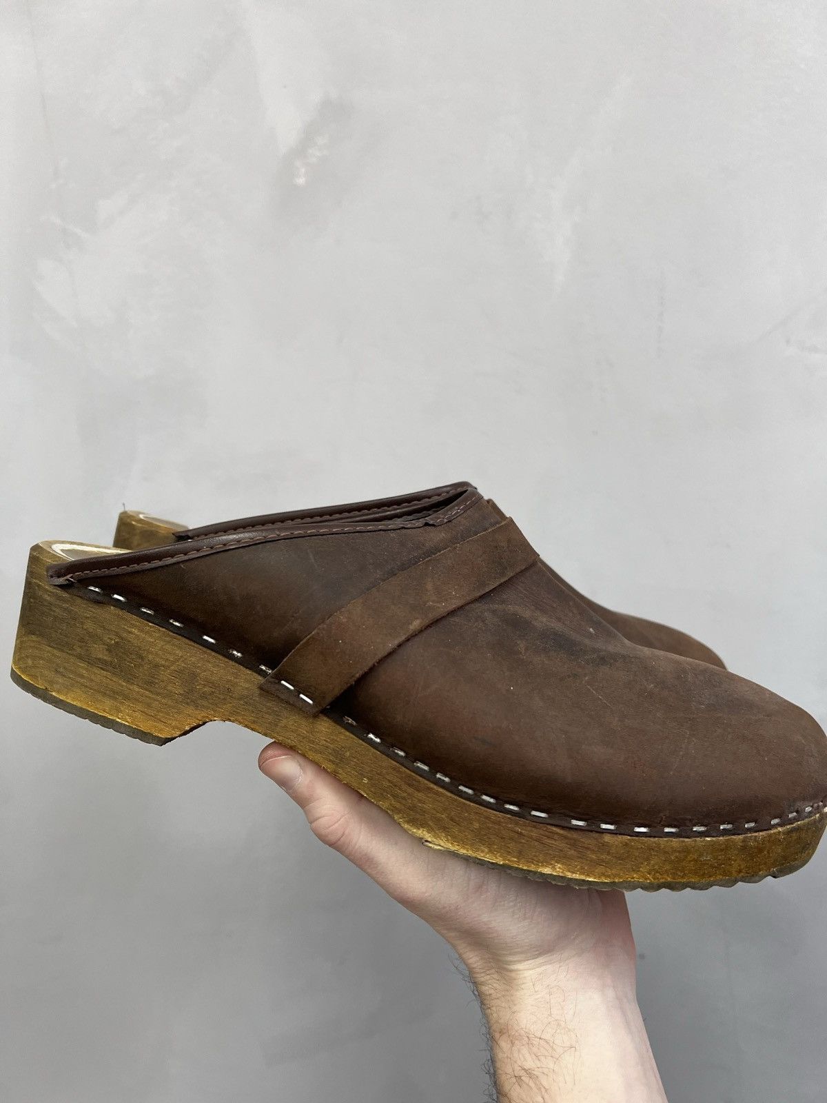 Designer VINTAGE HAND MADE WOODEN HEEL AVANT GARDE BOOTS MULES 80s Size US 11.5 / EU 44-45 - 10 Thumbnail