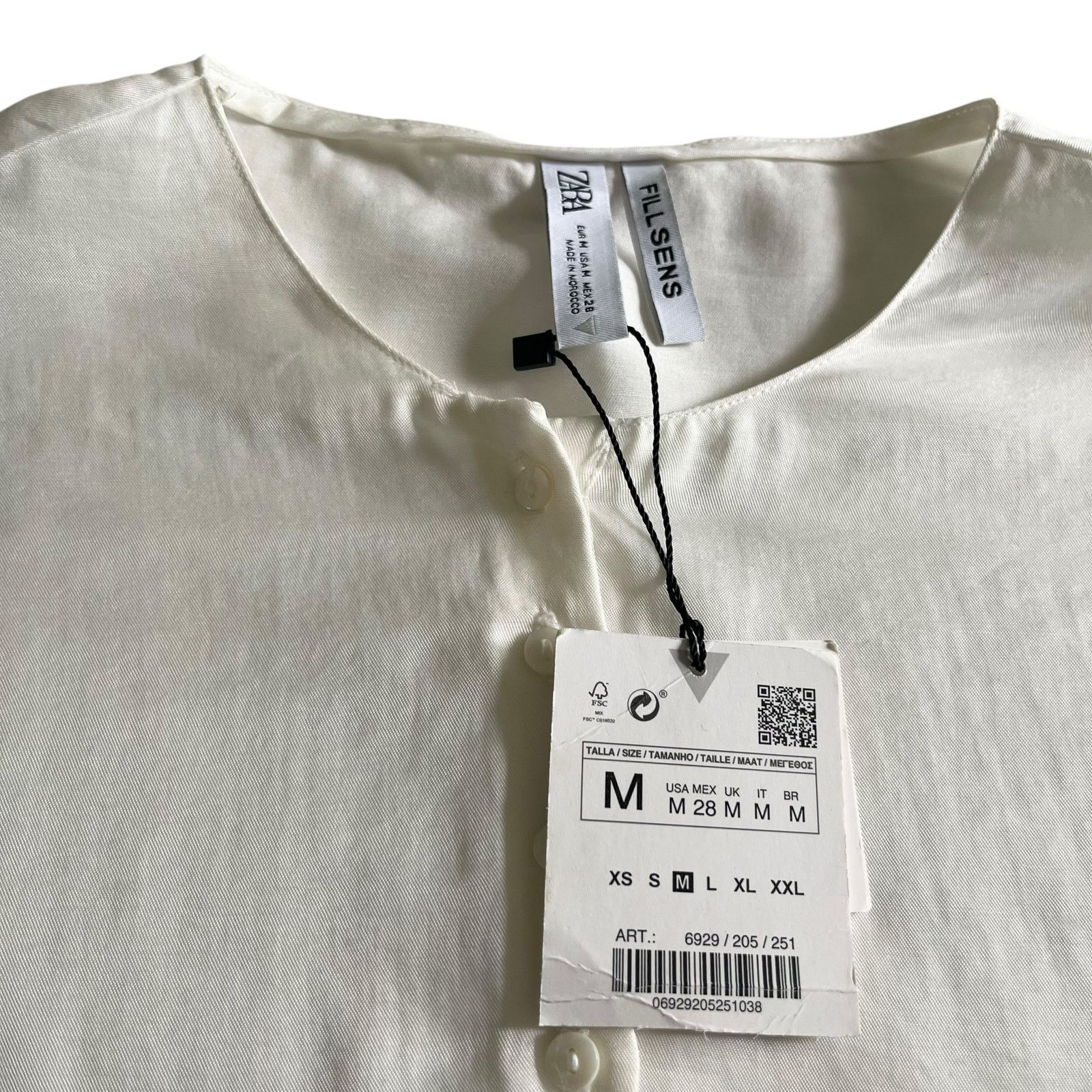 Zara Zara Ecru Boxy Cropped Henley Button Wide Long Sleeve Blouse Size M / US 6-8 / IT 42-44 - 6 Thumbnail