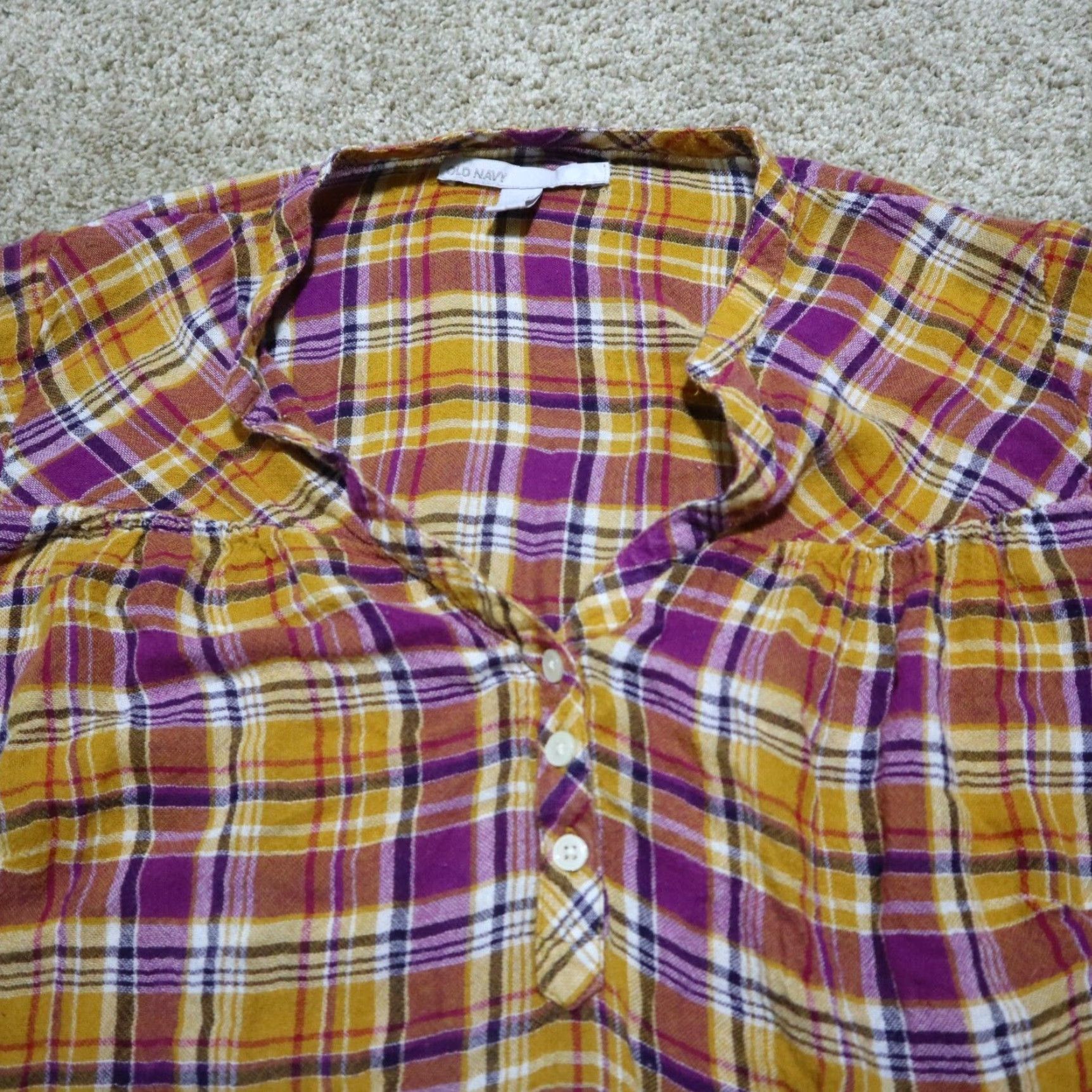 Old Navy Old Navy Shirt Casual Button-Up Plaid Tunic Purple Red 100% Cotton Women M Medium Long Sleeve Size M / US 6-8 / IT 42-44 - 2 Thumbnail