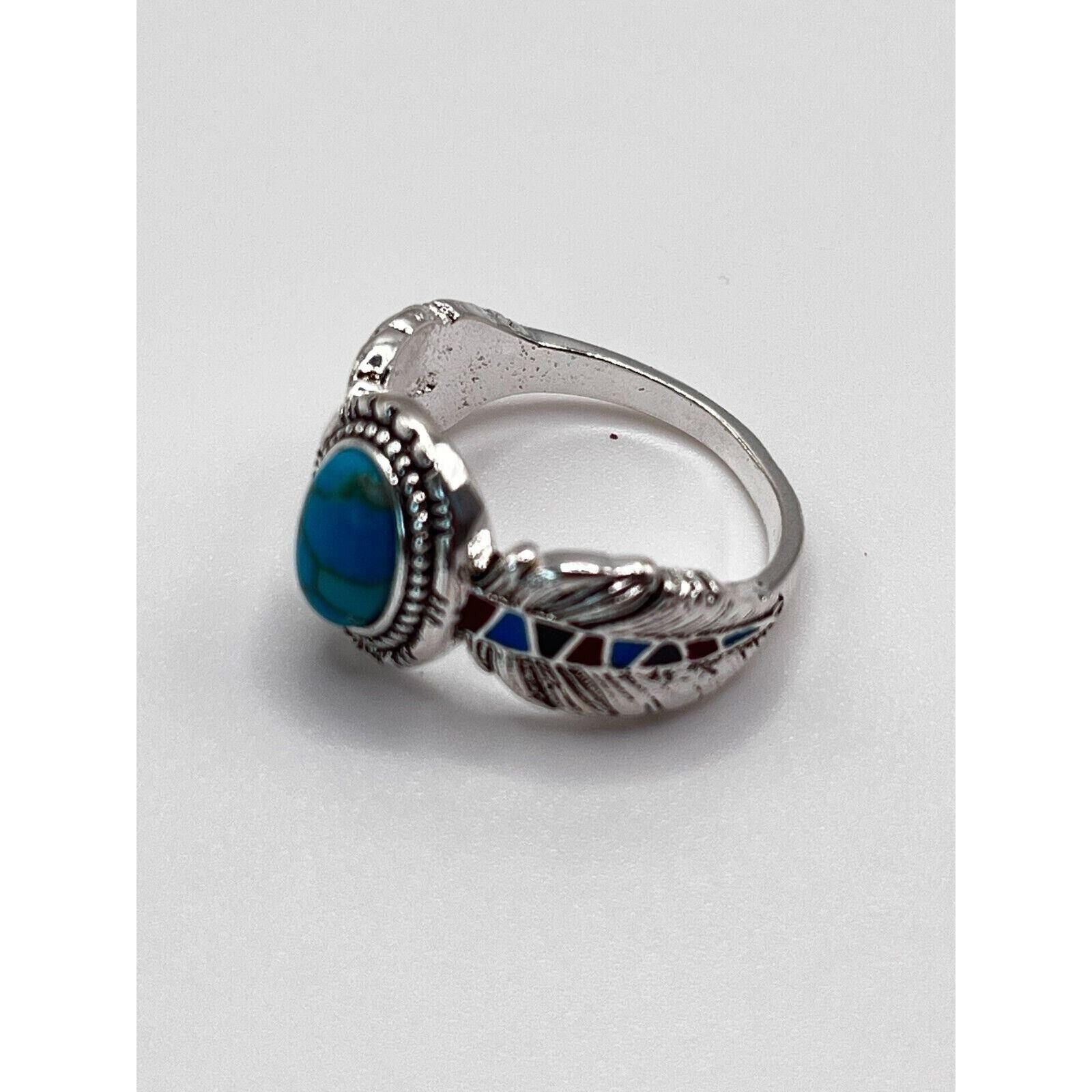 The Unbranded Brand Turquoise Elegance- 925 Sterling Oval Shape Ring Size 8 Size ONE SIZE - 2 Thumbnail