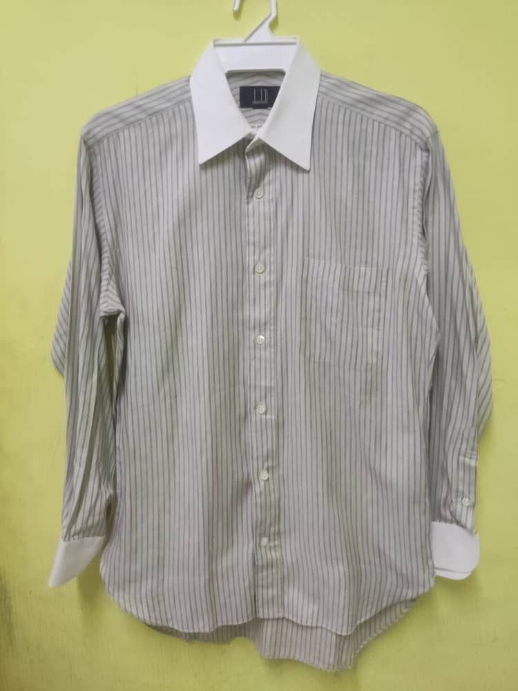 Alfred Dunhill Dunhill man's khaki cotton striped shirt long sleeve Size US L / EU 52-54 / 3 - 1 Thumbnail