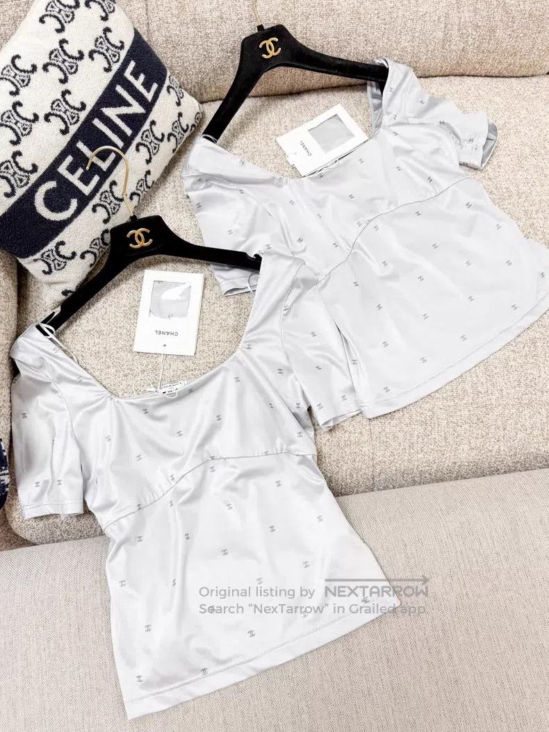 Chanel Chanel Gray full-print small logo square collar bottom sho Size XS / US 0-2 / IT 36-38 - 1 Thumbnail