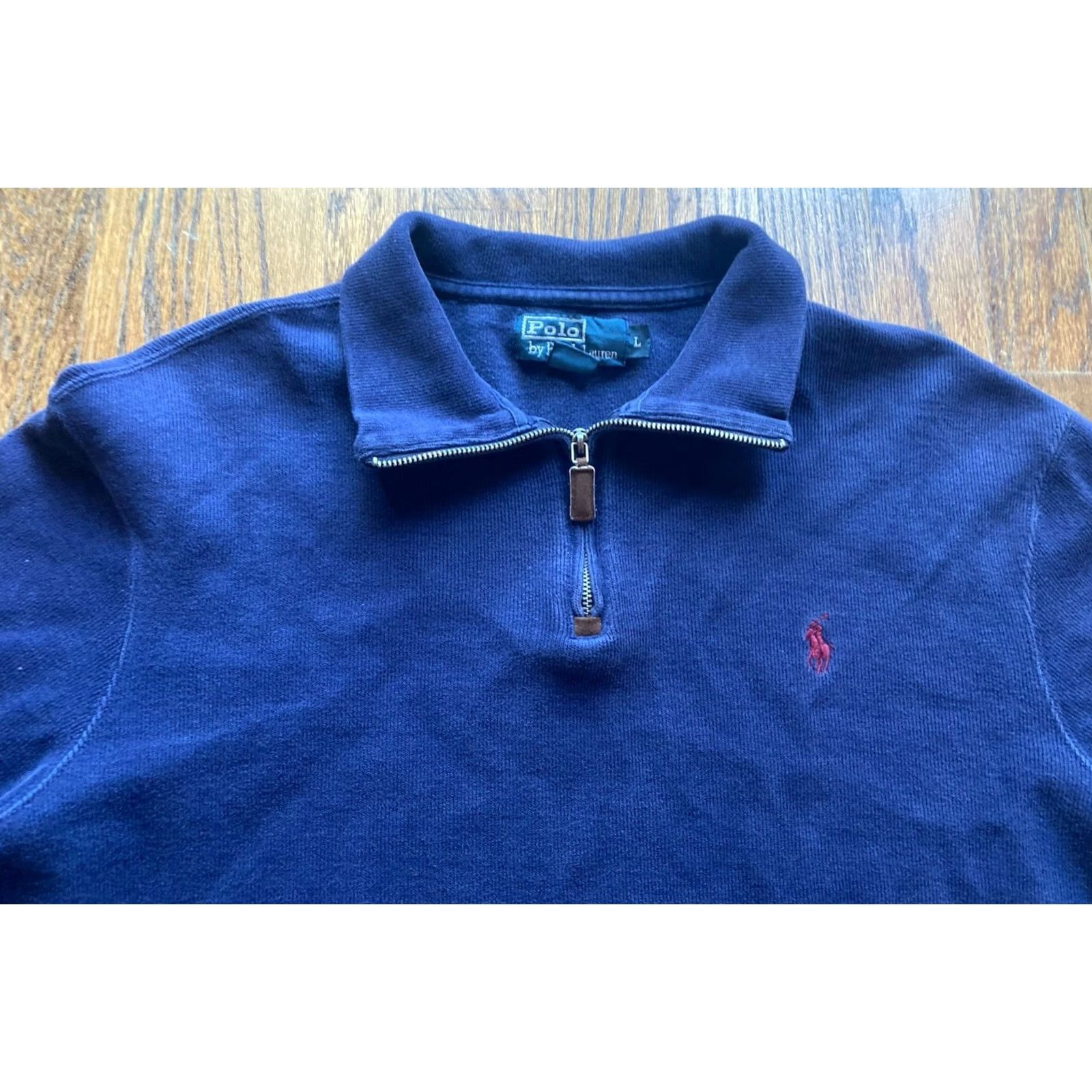 Polo Ralph Lauren VINTAGE Polo Ralph Lauren Mens L 1/4 Sweater Knit Pullover Navy Blue Cotton Small Pony Size US L / EU 52-54 / 3 - 4 Thumbnail