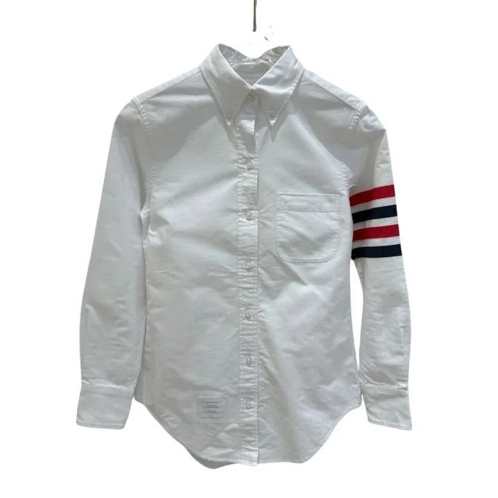 Thom Browne Thom Browne White Long-Sleeve Shirt with Stripe Detail Size US M / EU 48-50 / 2 - 1 Thumbnail