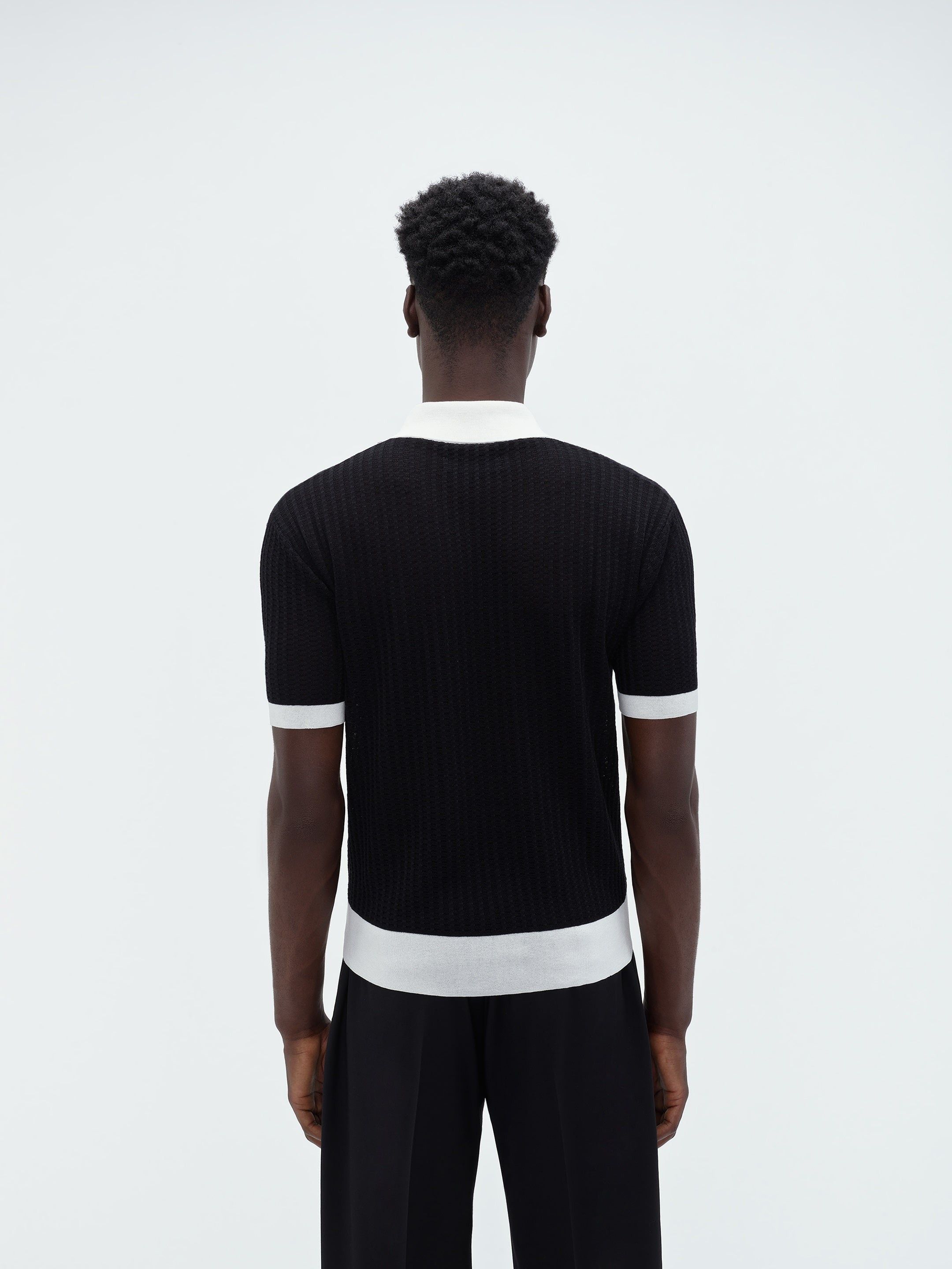 Amiri o1s1wg110525 Waffle Stitch Polo Shirt in Black/White Size US M / EU 48-50 / 2 - 5 Thumbnail
