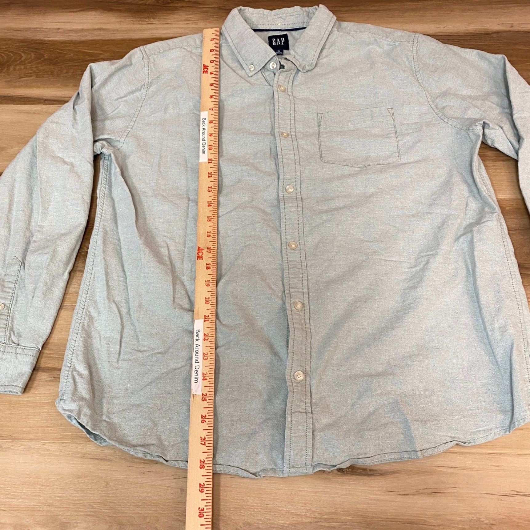 Gap GAP Shirt Mens XL Long Sleeve Button-Down Oxford Cloth Light Green Blue Solid Casual Preppy 90s? Size US XL / EU 56 / 4 - 4 Thumbnail