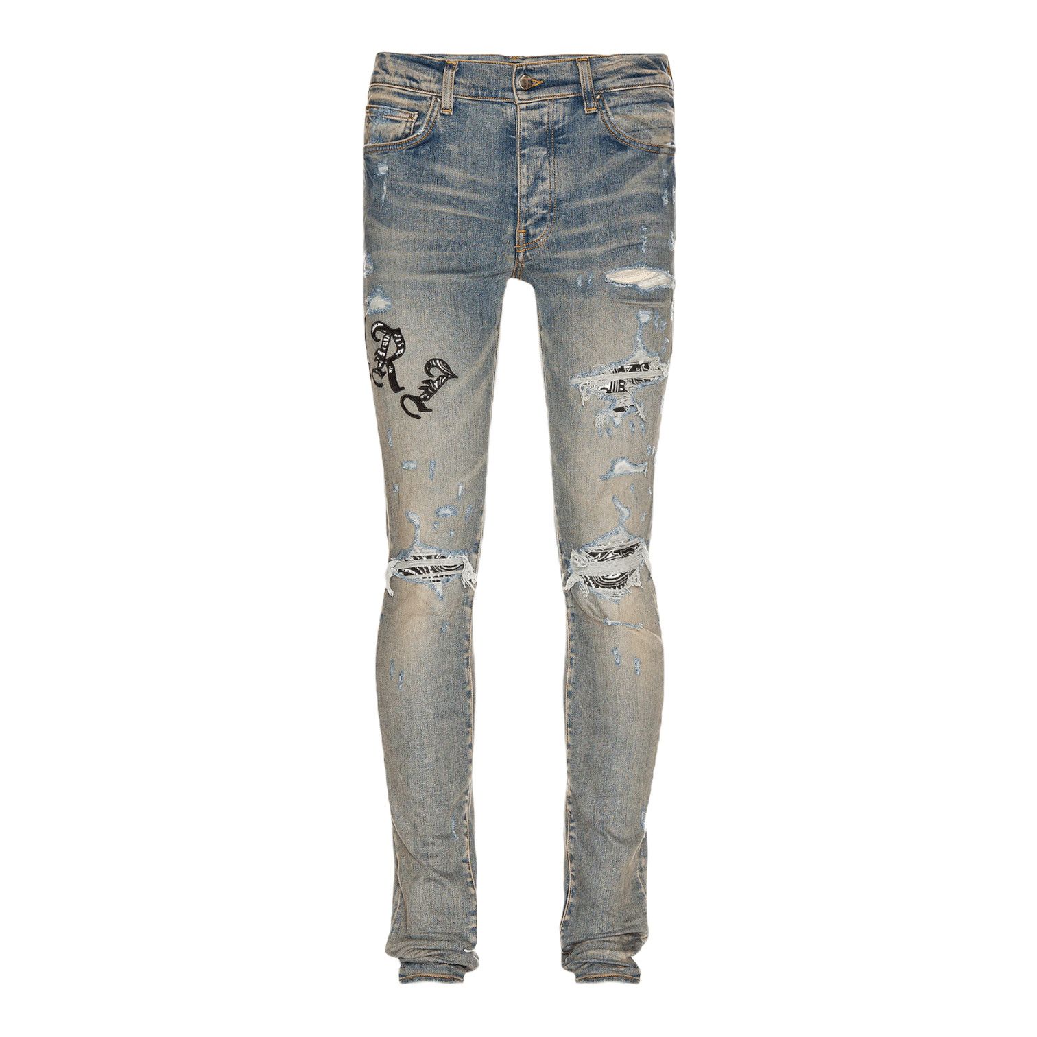Amiri Amiri Old English Bandana Logo Jeans Clay Indigo | Grailed