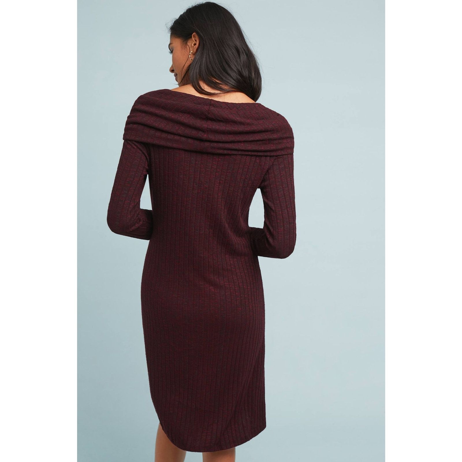 Anthropologie New Anthropologie Off-The-Shoulder Tunic Dress SMALL wine Size S / US 4 / IT 40 - 3 Thumbnail