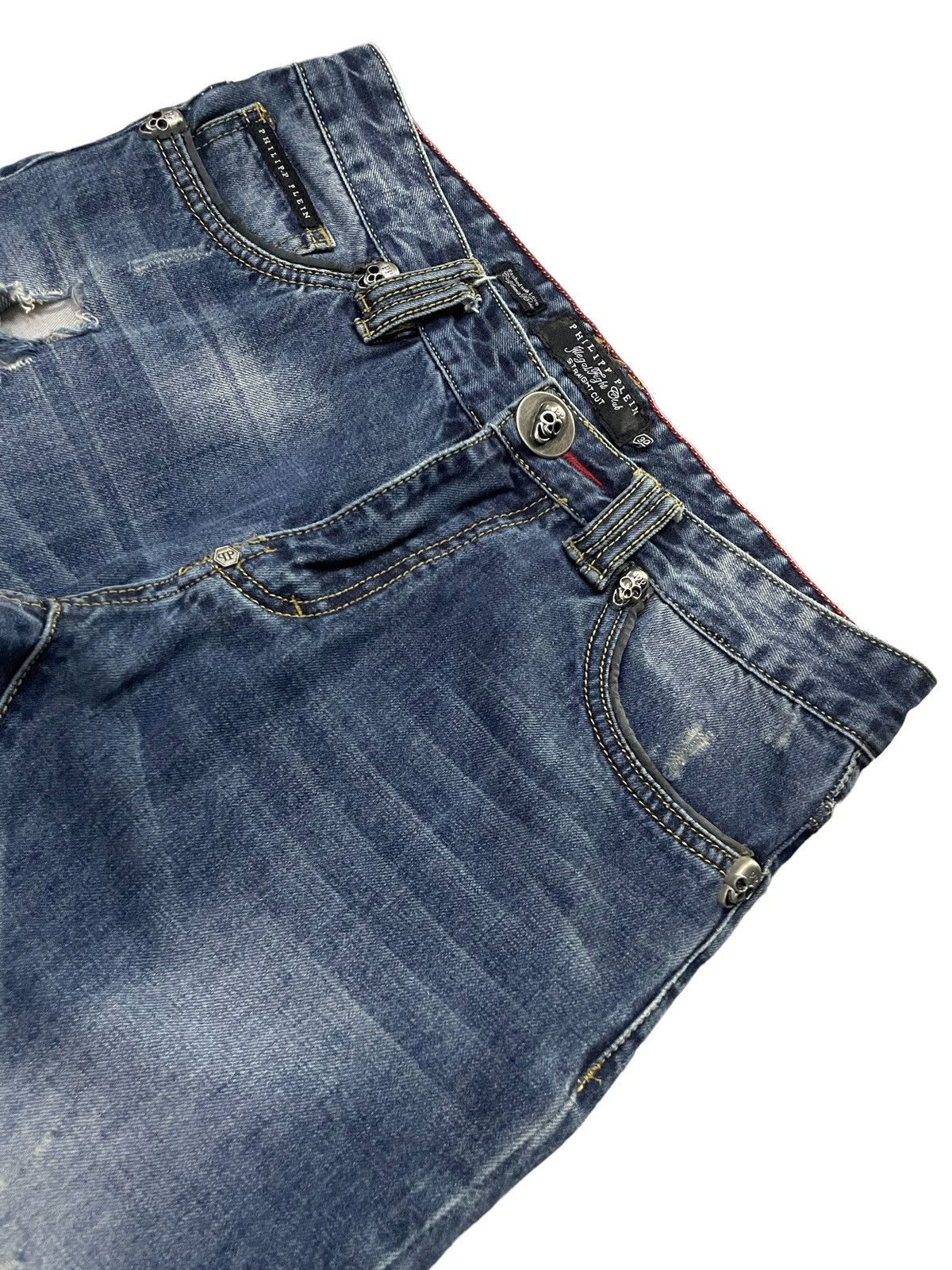 Hysteric Glamour × Philipp Plein Philip Plein Skull Embossed Crash Distressed Straight Jeans Size US 30 / EU 46 - 9 Thumbnail