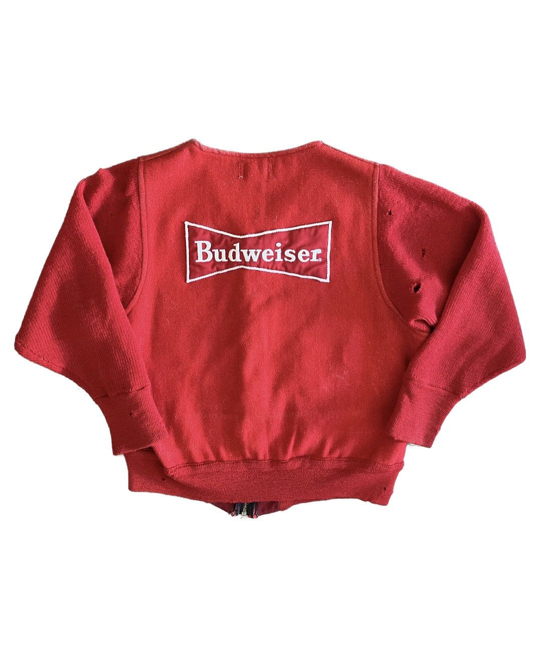 image of 50S Thrashed Budweiser Wool Zip Up Jacket in Red, Men's (Size Medium)