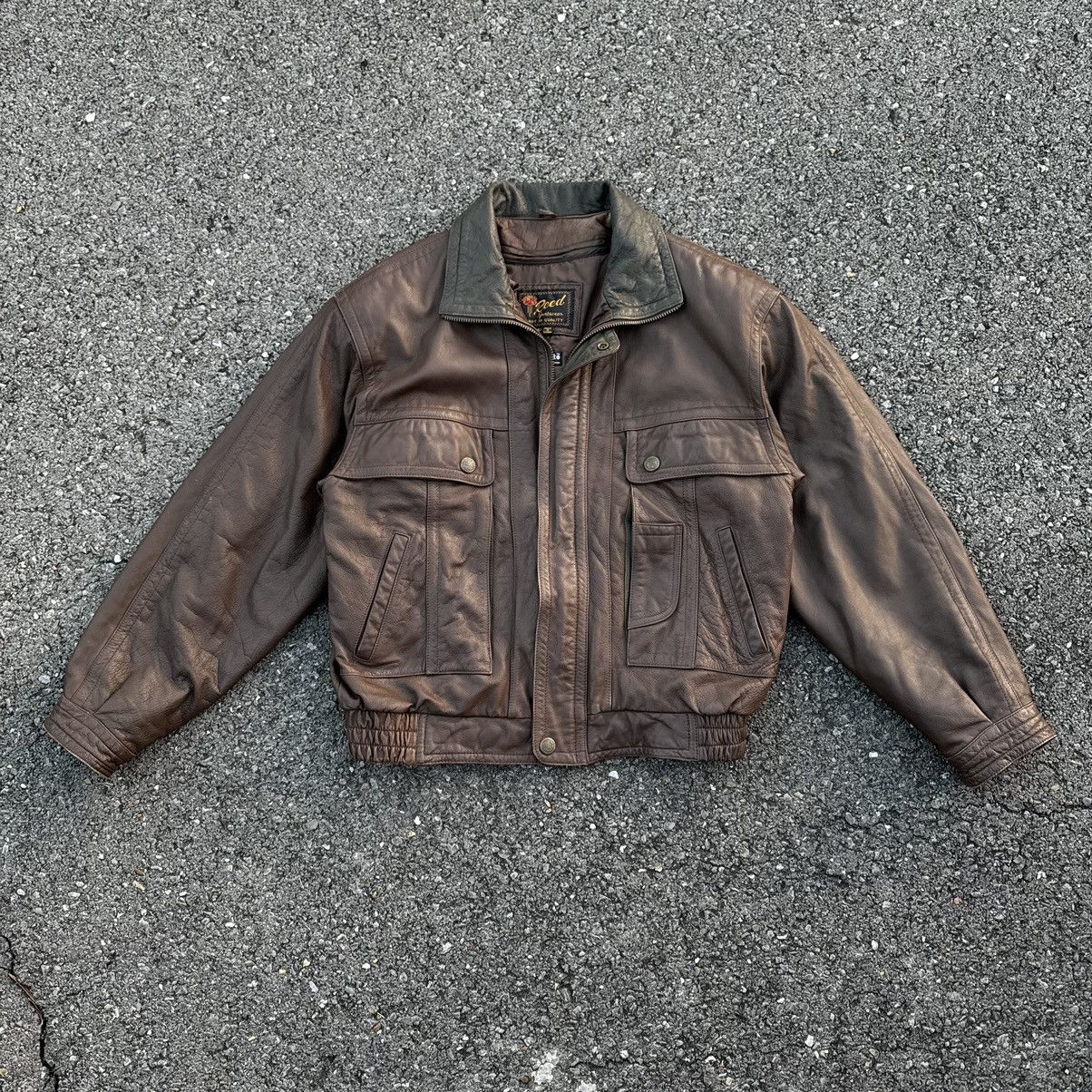 Vintage vintage brown leather jacket Size ONE SIZE - 1 Thumbnail