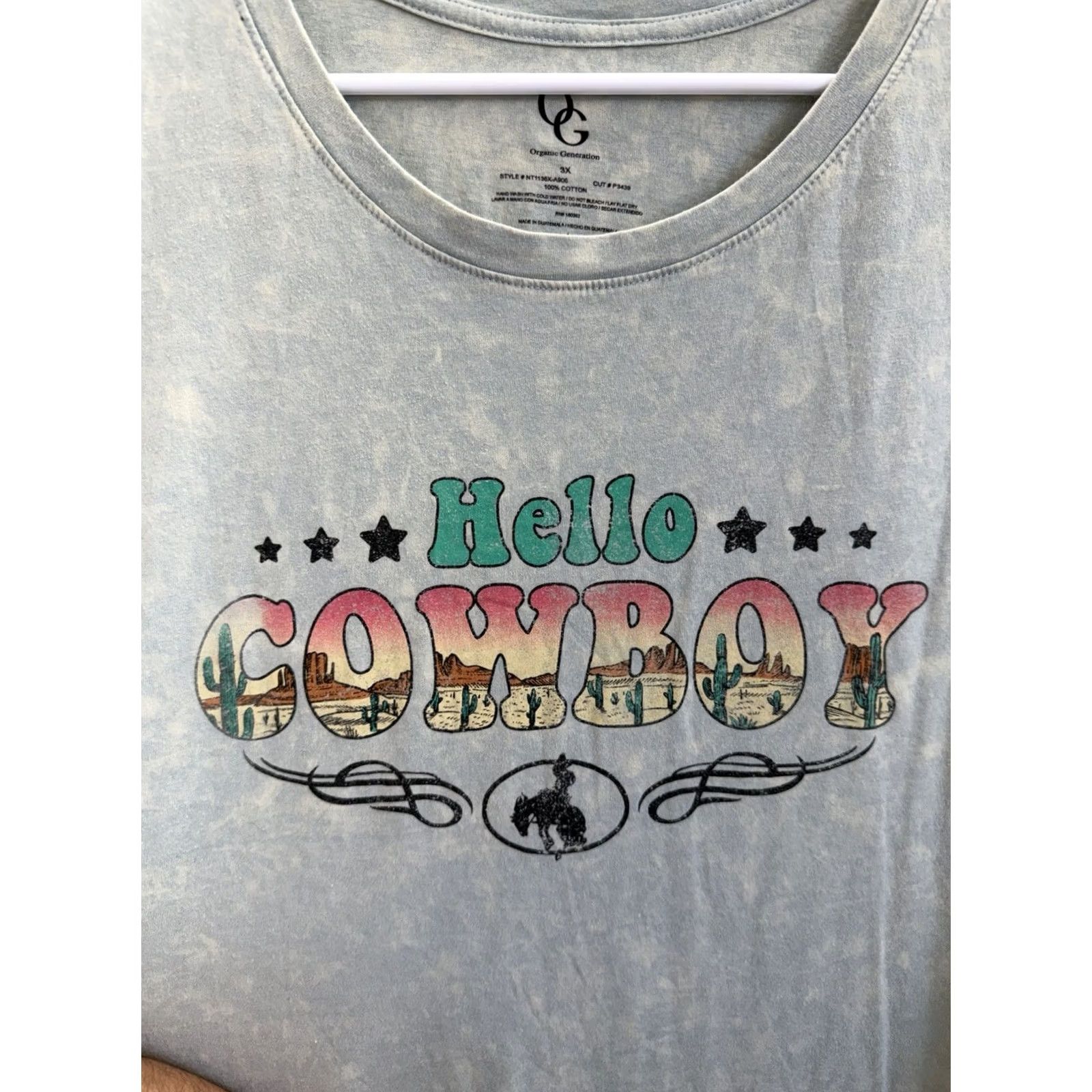 Vintage OG Organic Generation Womens Shirt 3X Blue Hello Cowboy Short Sleeve Shirt Womens 3X Blue Hello Cowboy Short Sleeve T-Shirt Size XXL / US 16-18 / IT 52-54 - 2 Thumbnail