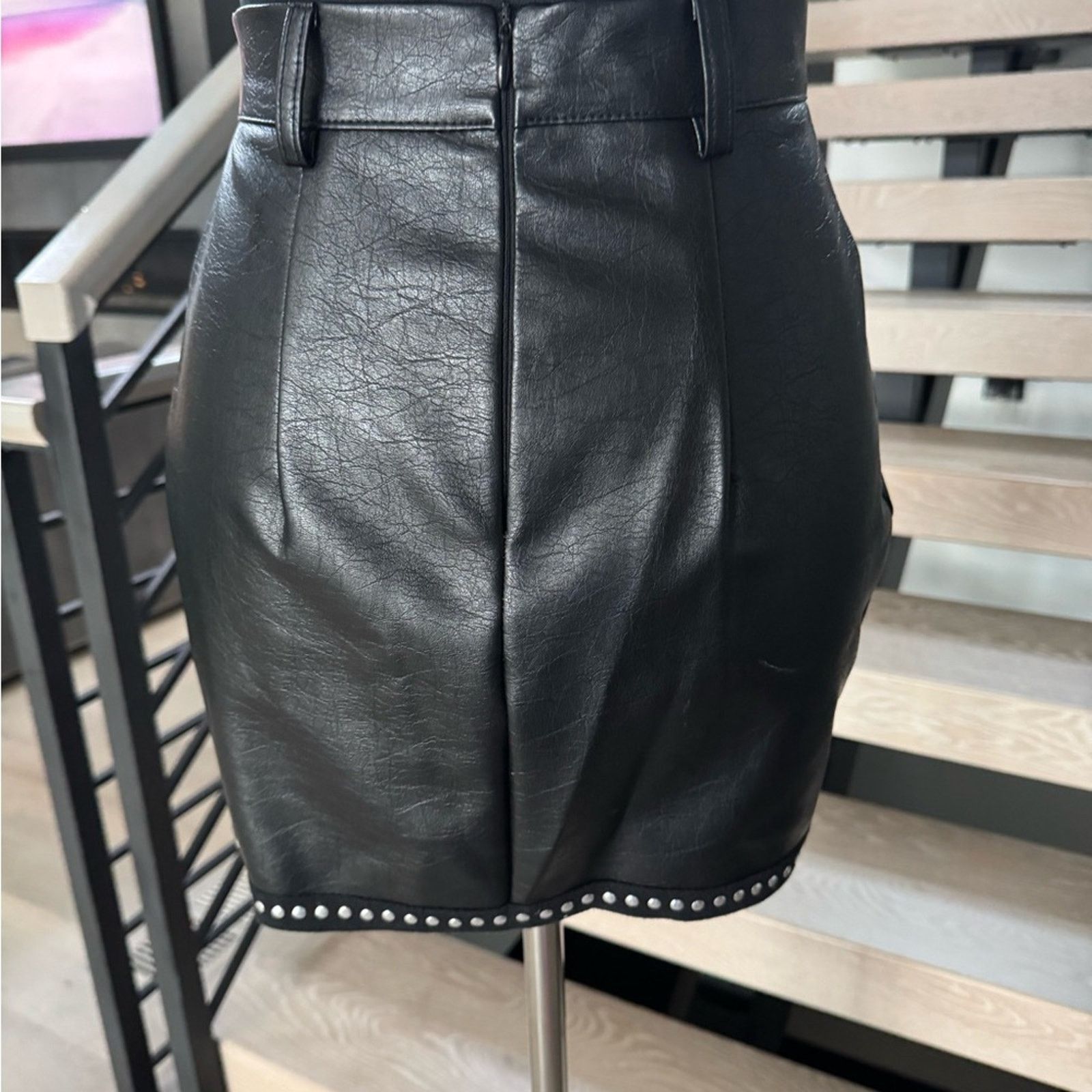 Other New Faux Leather Black Studded Skirt size XS Size 26" / US 2 / IT 38 - 10 Thumbnail
