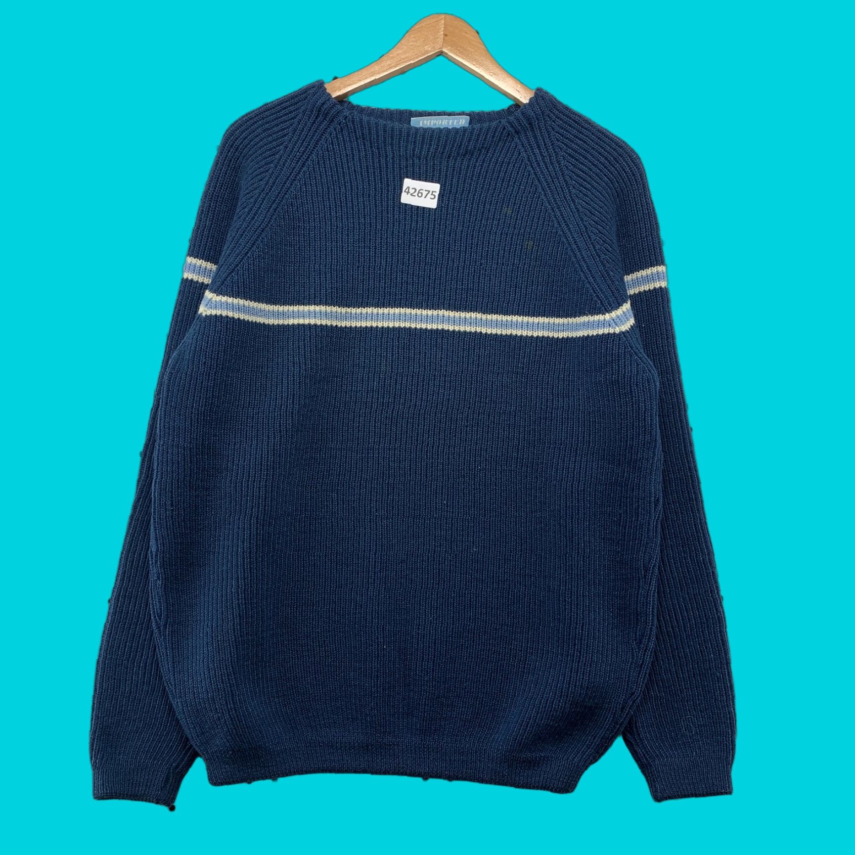 VINTAGE Jantzen Sweater Shirt Mens Medium Blue Pullover Rib Knit Long Sleeve Crew Neck 60s 70s Mens