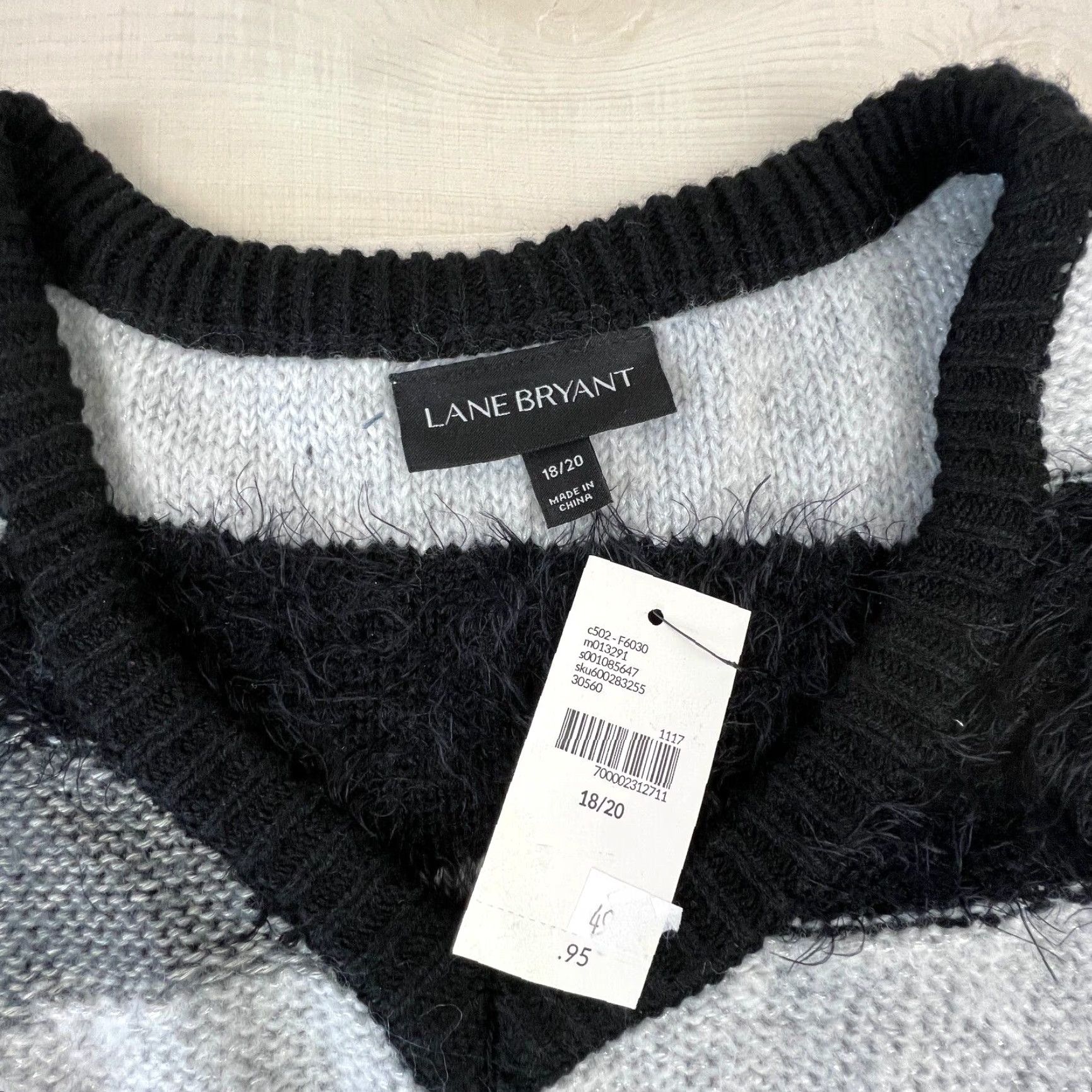 Vintage Lane Bryant Womens Plus Size Sweater Pullover Fuzzy Boxy Soft Black Gray 18/20 Size XXL / US 16-18 / IT 52-54 - 3 Thumbnail
