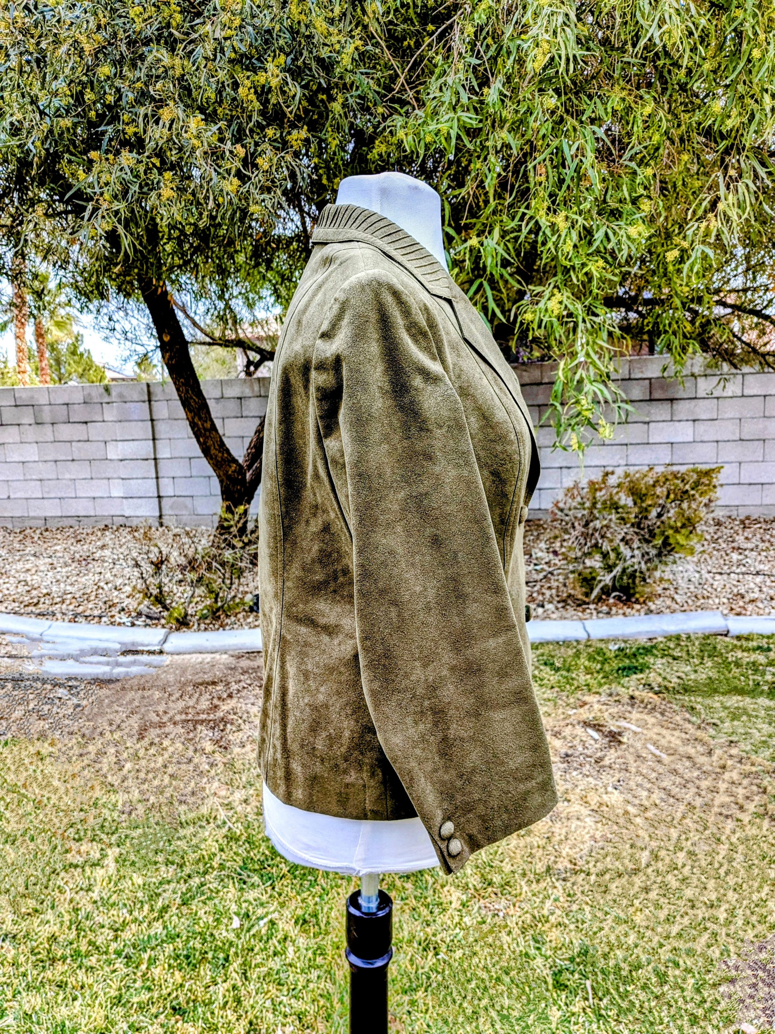 Designer VTG Prince Co 1980s Japanese Suede Olive Blazer Suit Jacket Size S / US 4 / IT 40 - 3 Thumbnail