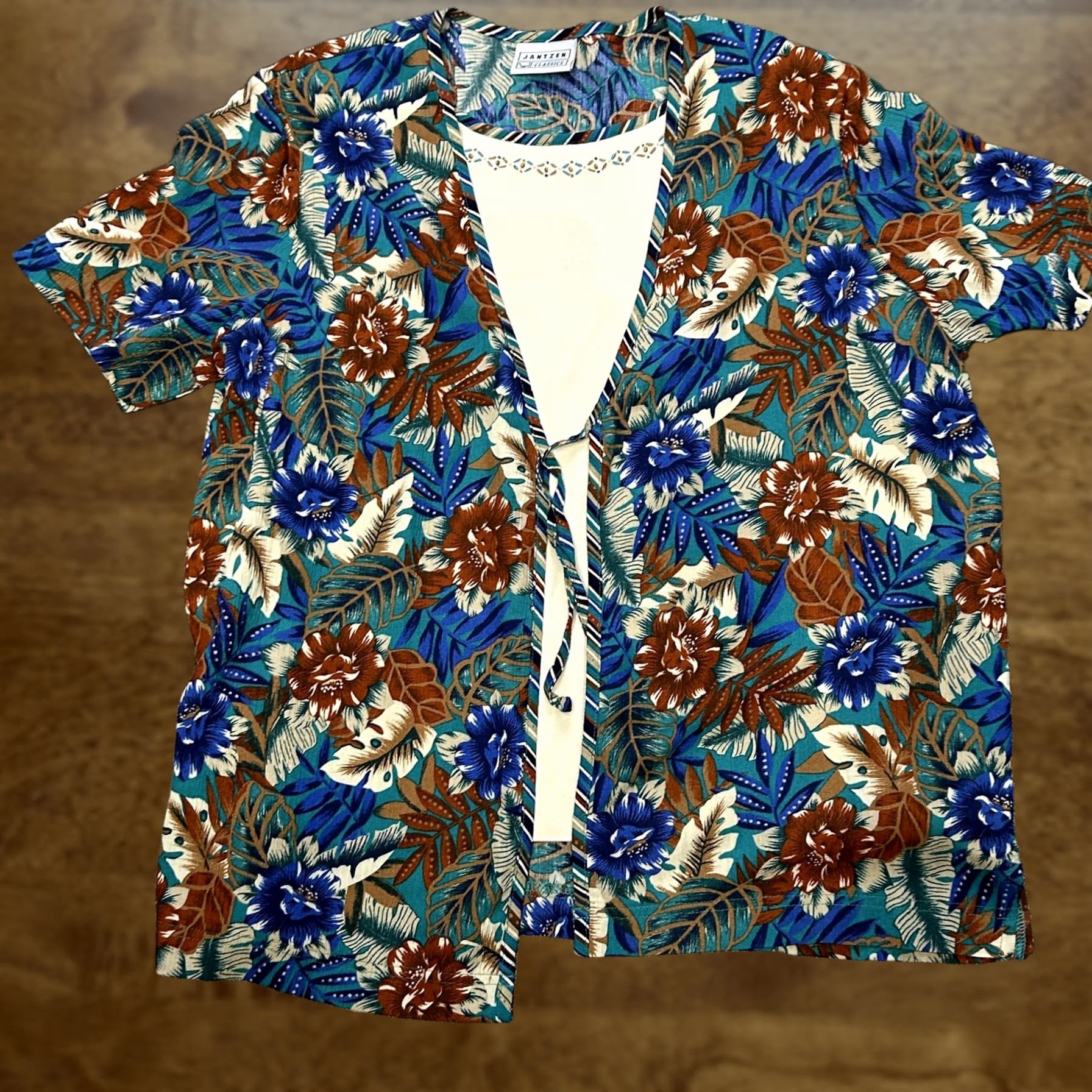 Jantzen Jantzen Classics Shirt Womens Large Blue Floral Open Front Kimono Top Nightery? Size L / US 10 / IT 46 - 1 Thumbnail