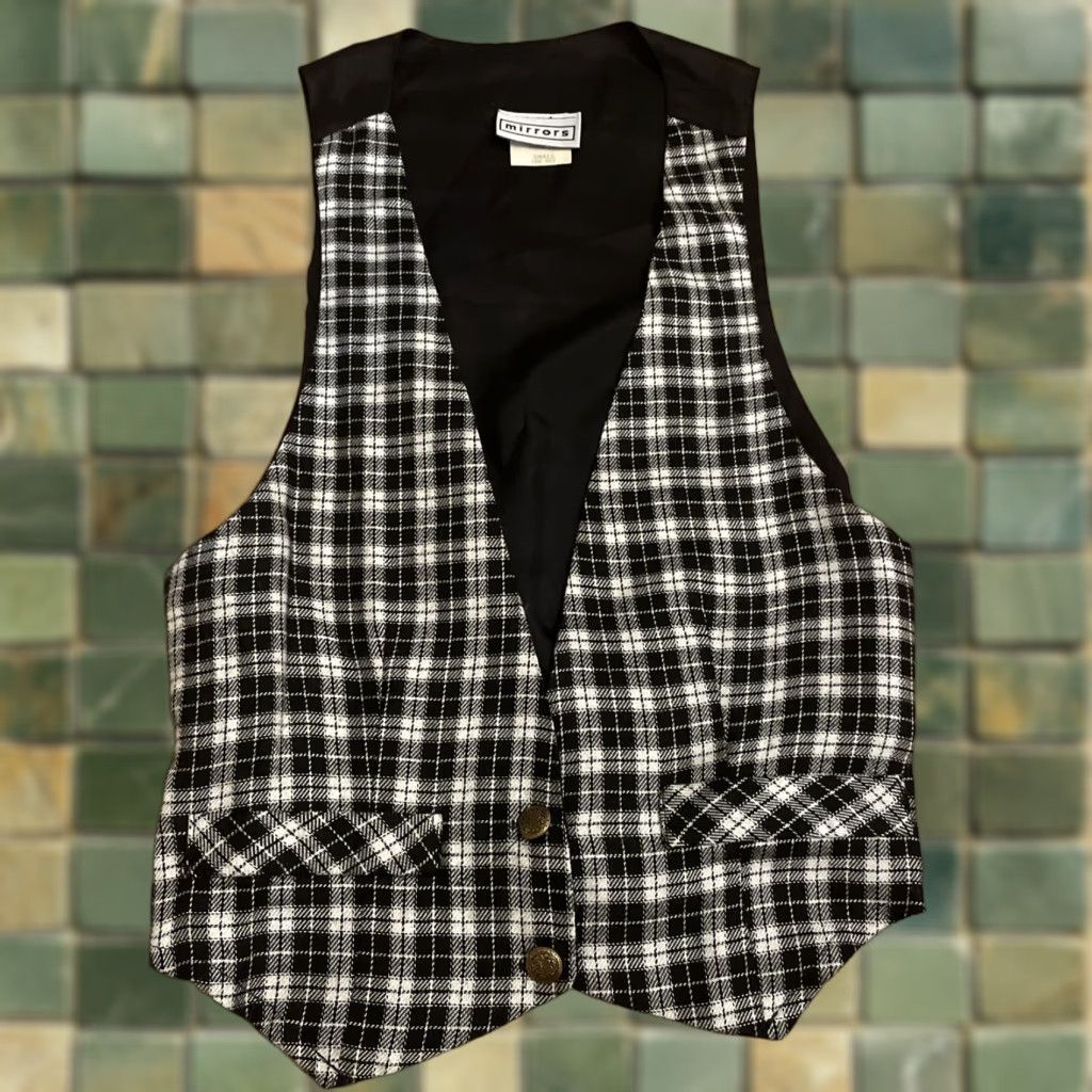Vintage VINTAGE Mirrors Vest Plaid Black White Tartan USA Small Button Front Womens S Vest Size S / US 4 / IT 40 - 1 Thumbnail