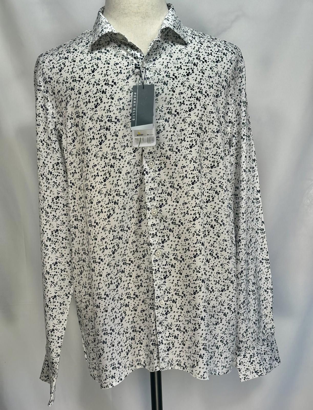 Perry Ellis Perry Ellis Floral Sustainable Fabric Dress Shirt Green L Size 42R - 1 Thumbnail