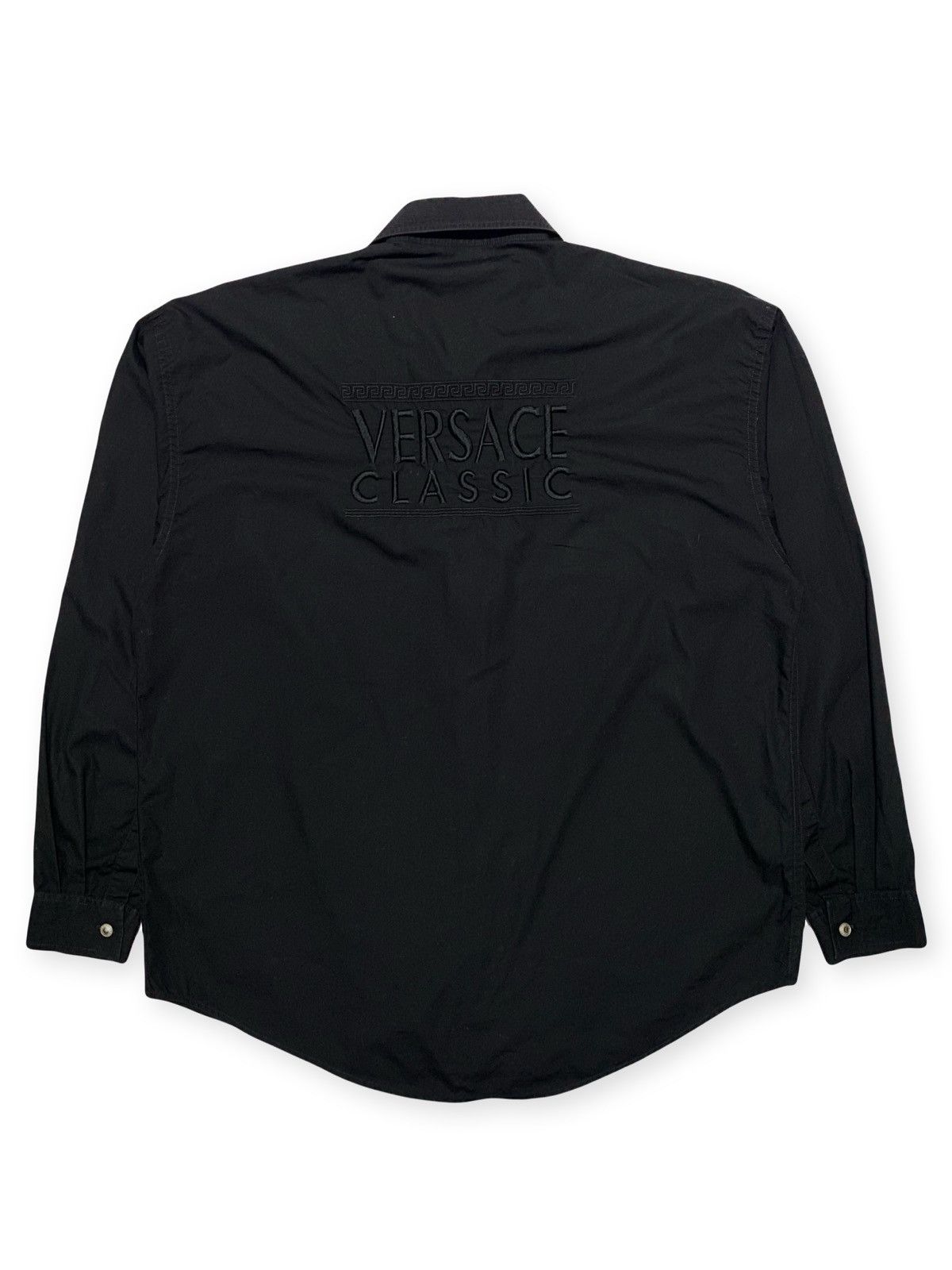 Designer × Versace × Vintage VINTAGE VERSACE CLASSIC V2 BLACK ON BLACK FORMAL SHIRT Size US XL / EU 56 / 4 - 1 Thumbnail