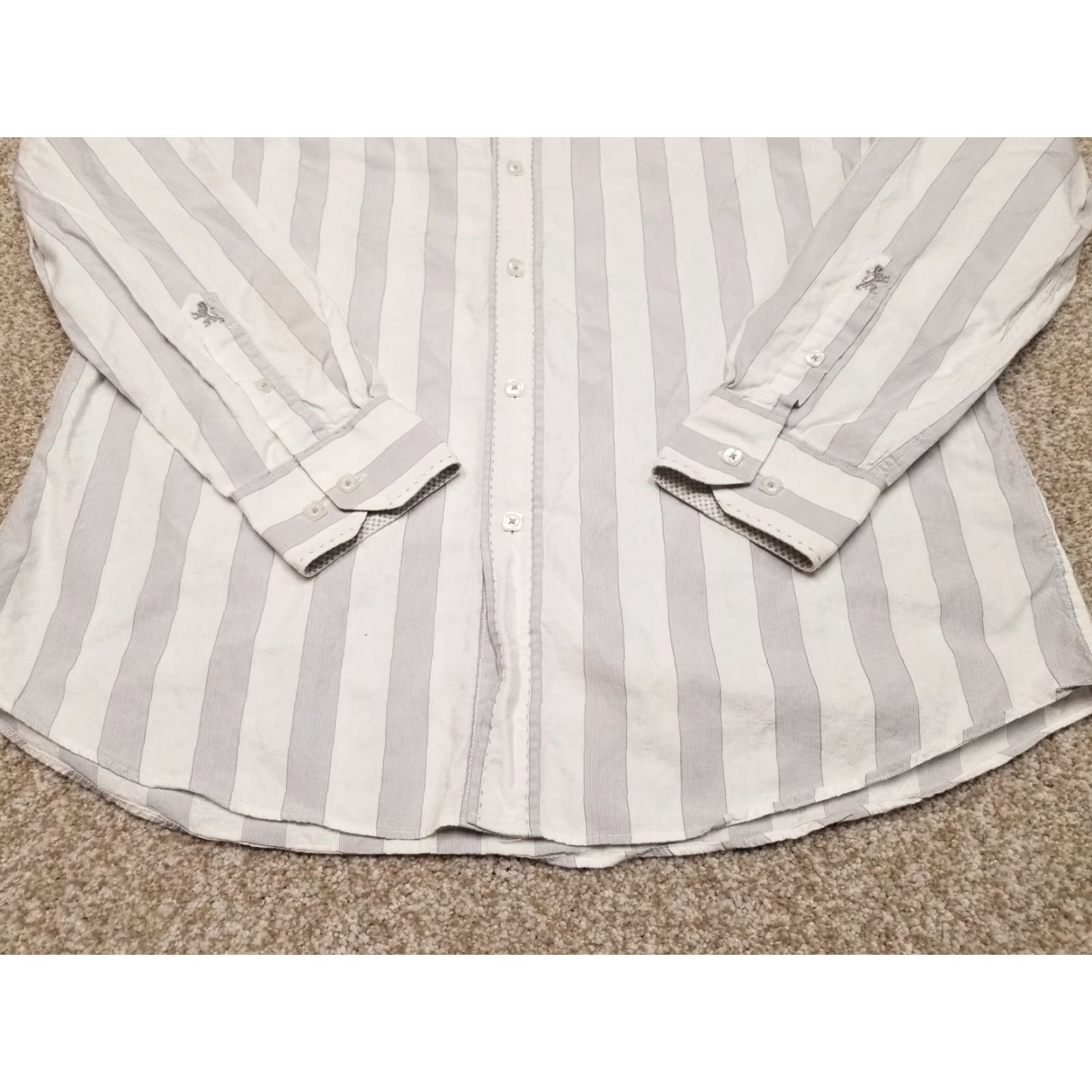 BUGATCHI BUGATCHI Shirt Mens Medium Gray Stripe Button Long Sleeve Casual Outdoor FLAWS Size US M / EU 48-50 / 2 - 3 Thumbnail