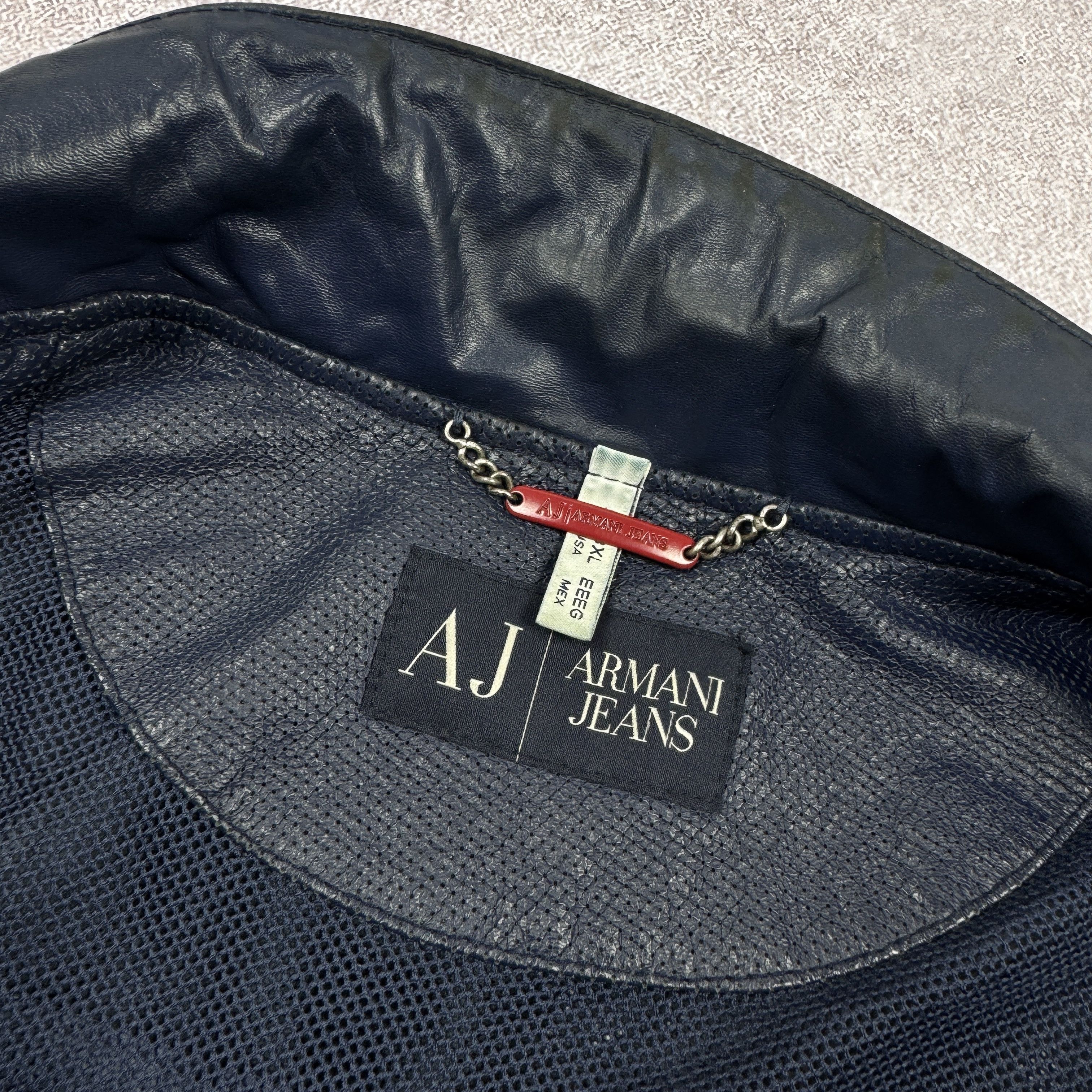 Armani Men`s Armani Jeans Navy Perforated Leather Jacket Size 3XL Size US XXL / EU 58 / 5 - 11 Thumbnail