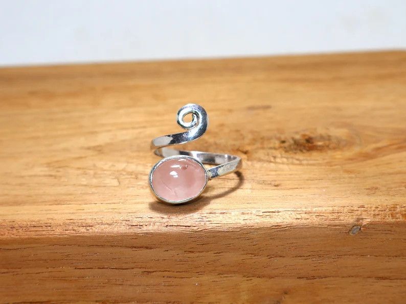 Handmade Handmade Rose Quartz Sterling Silver Adjustable Ring, Gifts Size ONE SIZE - 2 Thumbnail