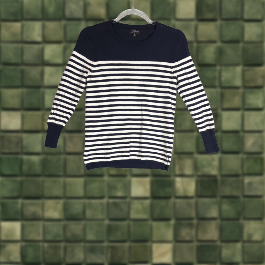 J.Crew J.CREW Women S Blue White Striped 100% Cashmere Sweater Pullover nautical Size S / US 4 / IT 40 - 1 Thumbnail