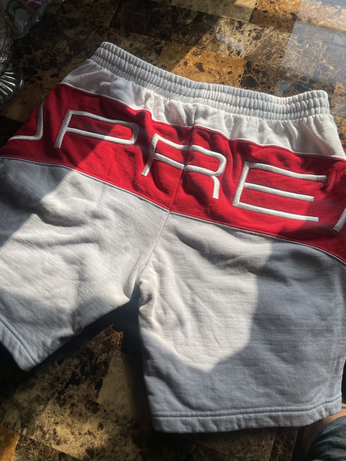 Pre-owned Supreme Stretch Sweatshorts Ss22 In White Red