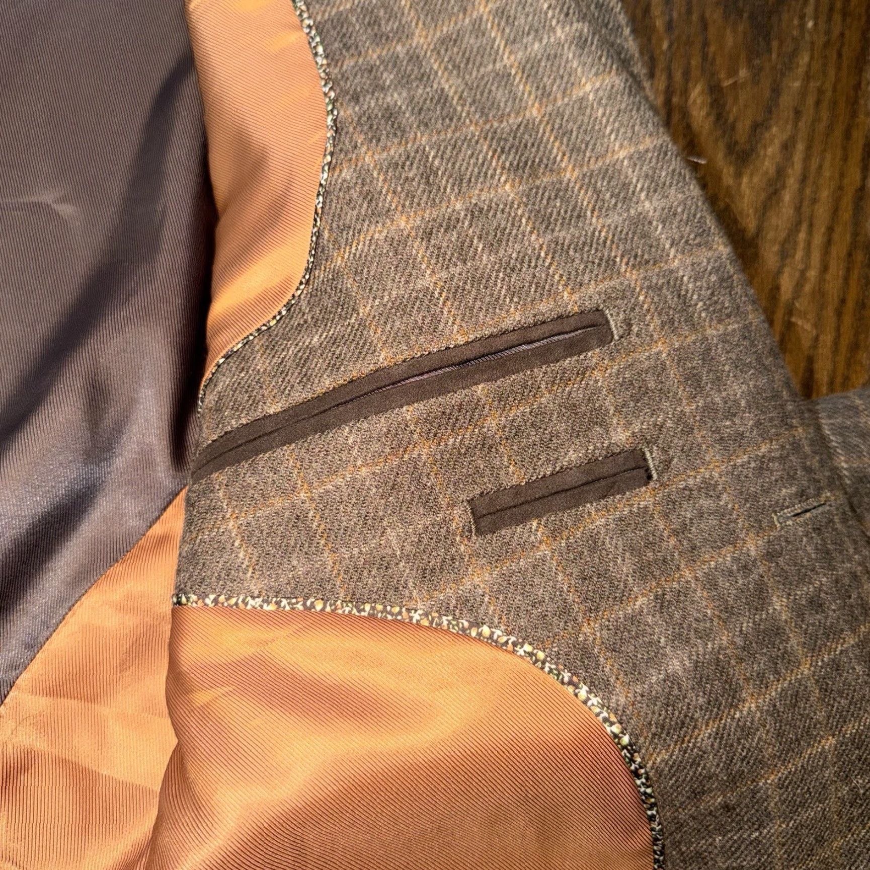 Johnston & Murphy Johnston & Murphy Mens Blazer Medium Brown Plaid Wool Sport Coat Jacket 3 Button Size 40R - 6 Thumbnail
